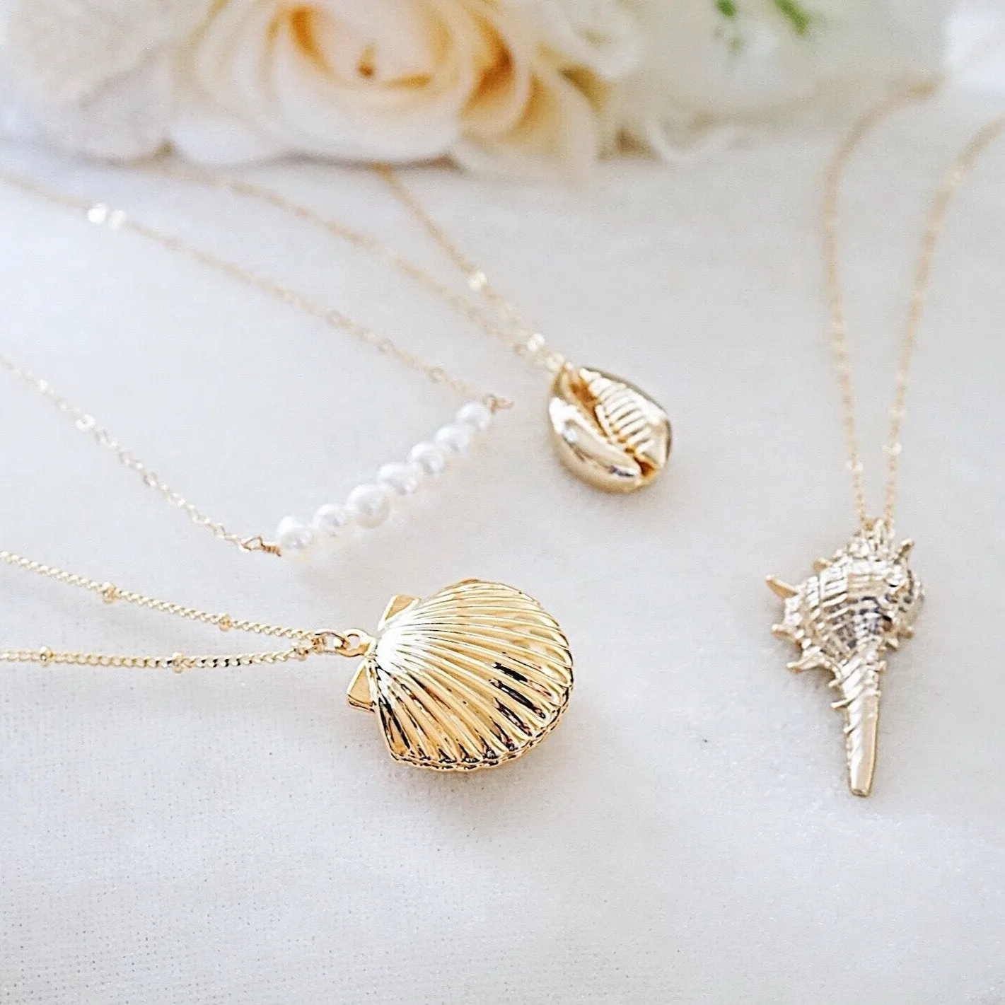 Gold Clam Shell Locket Necklace