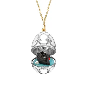 Guilloché Enamel Black Swan Surprise Locket