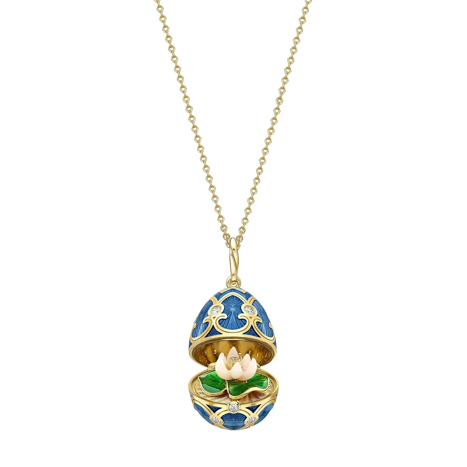 Guilloché Enamel Water Lily Surprise Locket