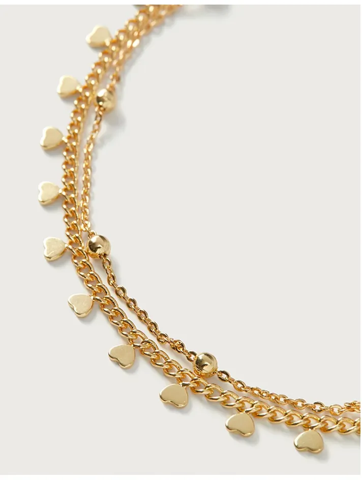Heart And Ball Chain Double Bracelet