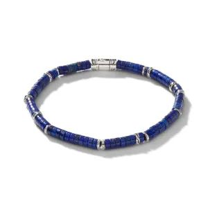 Heishi Silver Bracelet with Pusher Clasp with 4mm Lapis Lazuli Beads - BUS900698LPZ