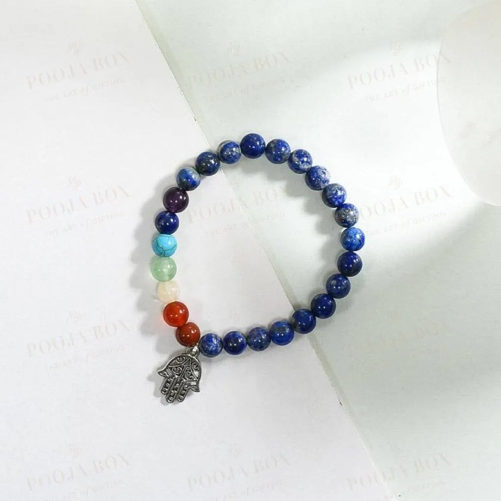 Lapis Lazuli 7 Chakra Bracelet with Hamsa Charm