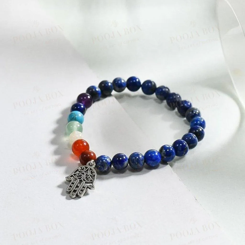 Lapis Lazuli 7 Chakra Bracelet with Hamsa Charm