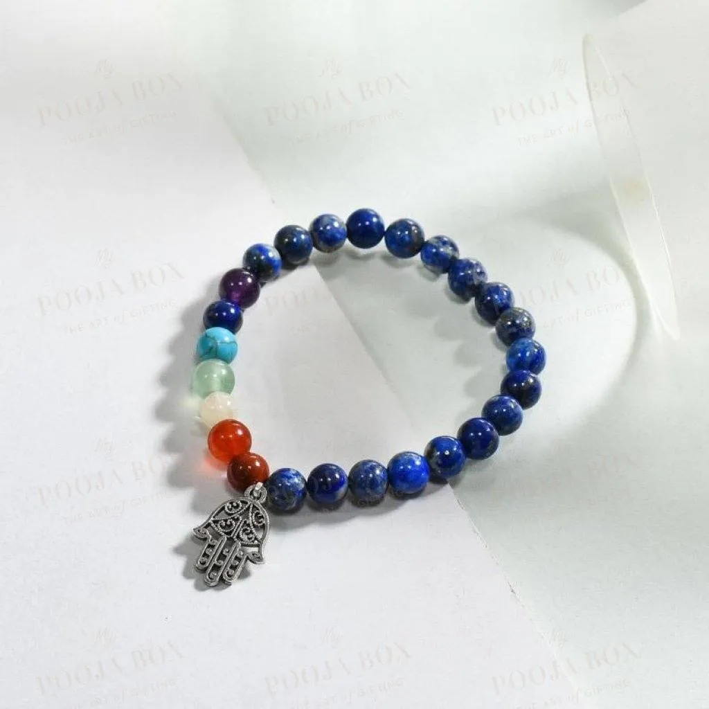 Lapis Lazuli 7 Chakra Bracelet with Hamsa Charm