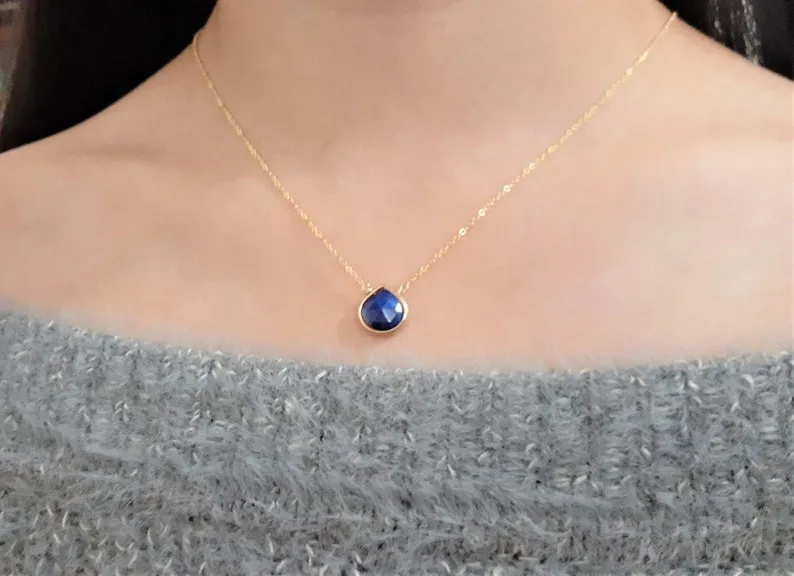 Lapis Lazuli Heart Shaped Briolette Pendant Necklace