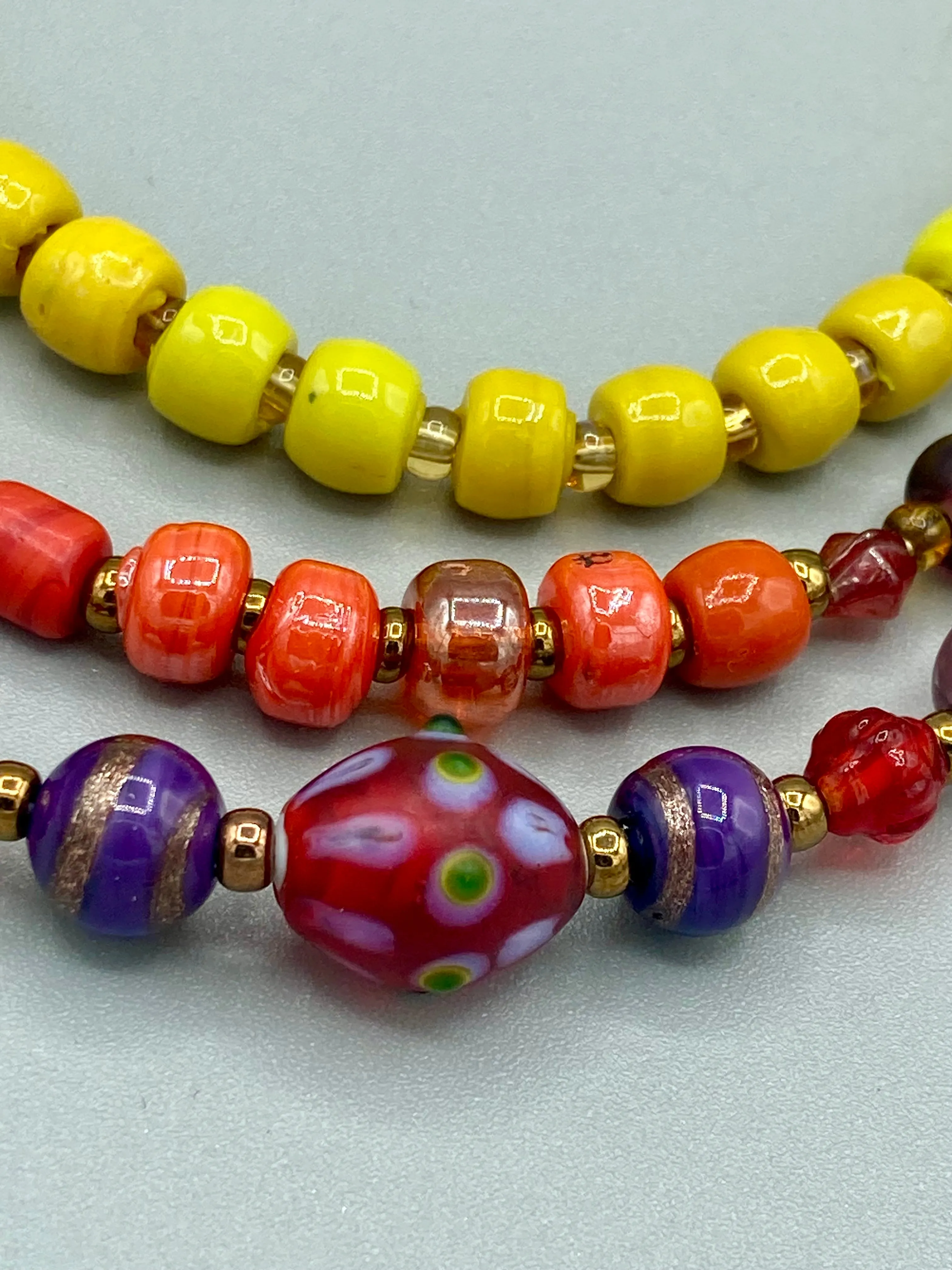 Large And Chunky Hand Beaded Necklace, Shabby Chic, Hippie, Bohemian, Fall Harvest Jewelry, Glow In The Dark Glass Beads