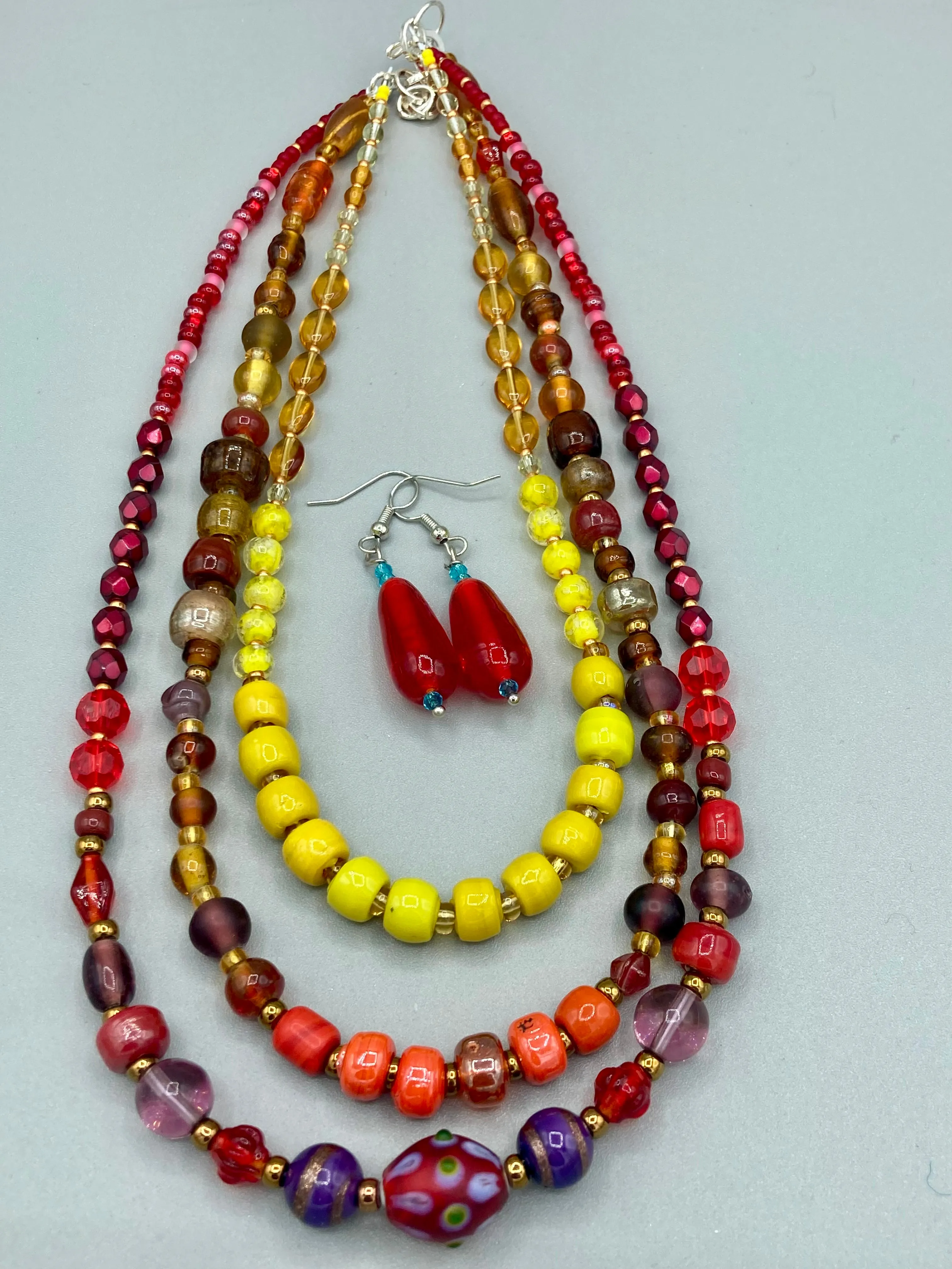 Large And Chunky Hand Beaded Necklace, Shabby Chic, Hippie, Bohemian, Fall Harvest Jewelry, Glow In The Dark Glass Beads