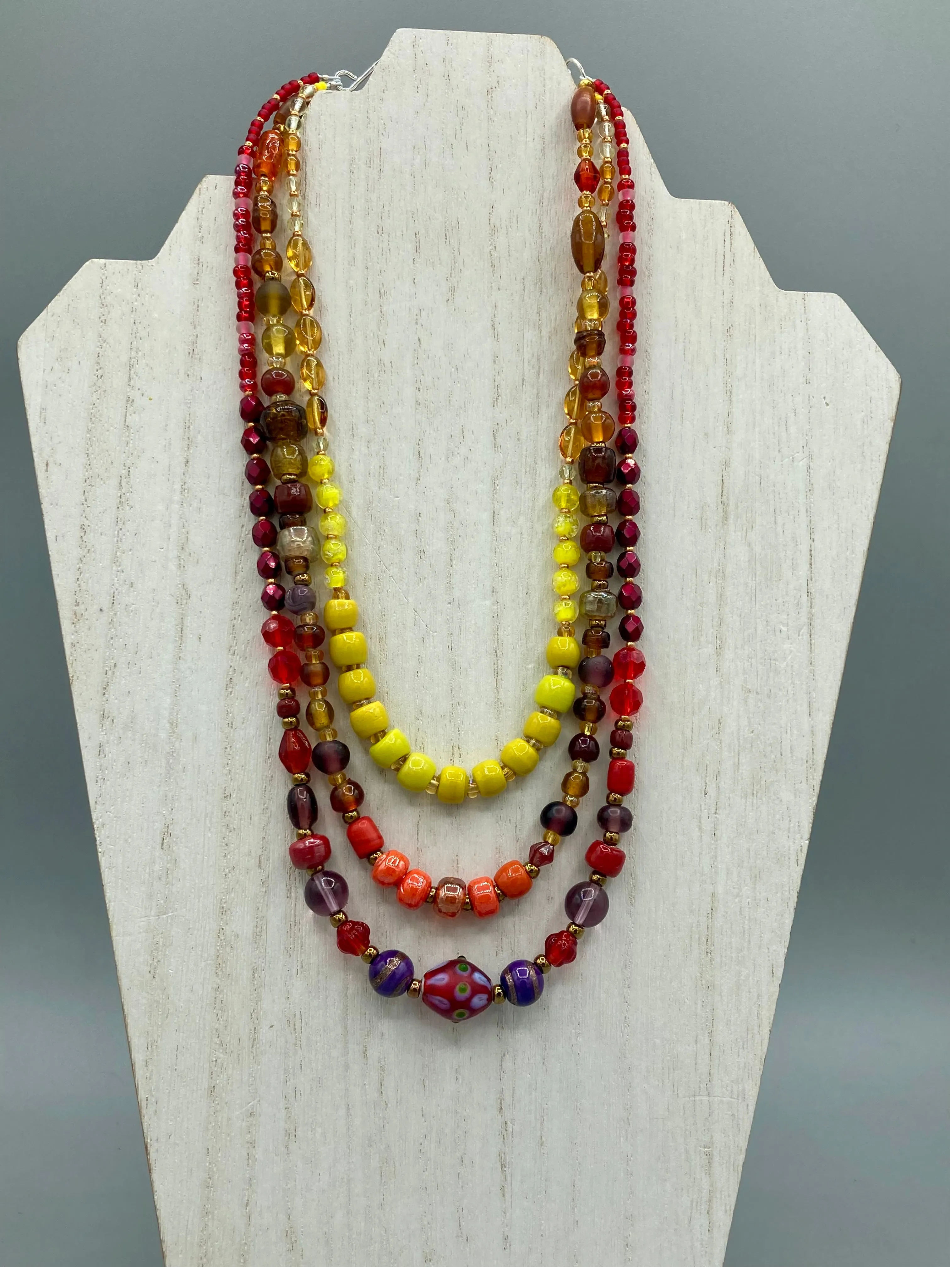 Large And Chunky Hand Beaded Necklace, Shabby Chic, Hippie, Bohemian, Fall Harvest Jewelry, Glow In The Dark Glass Beads