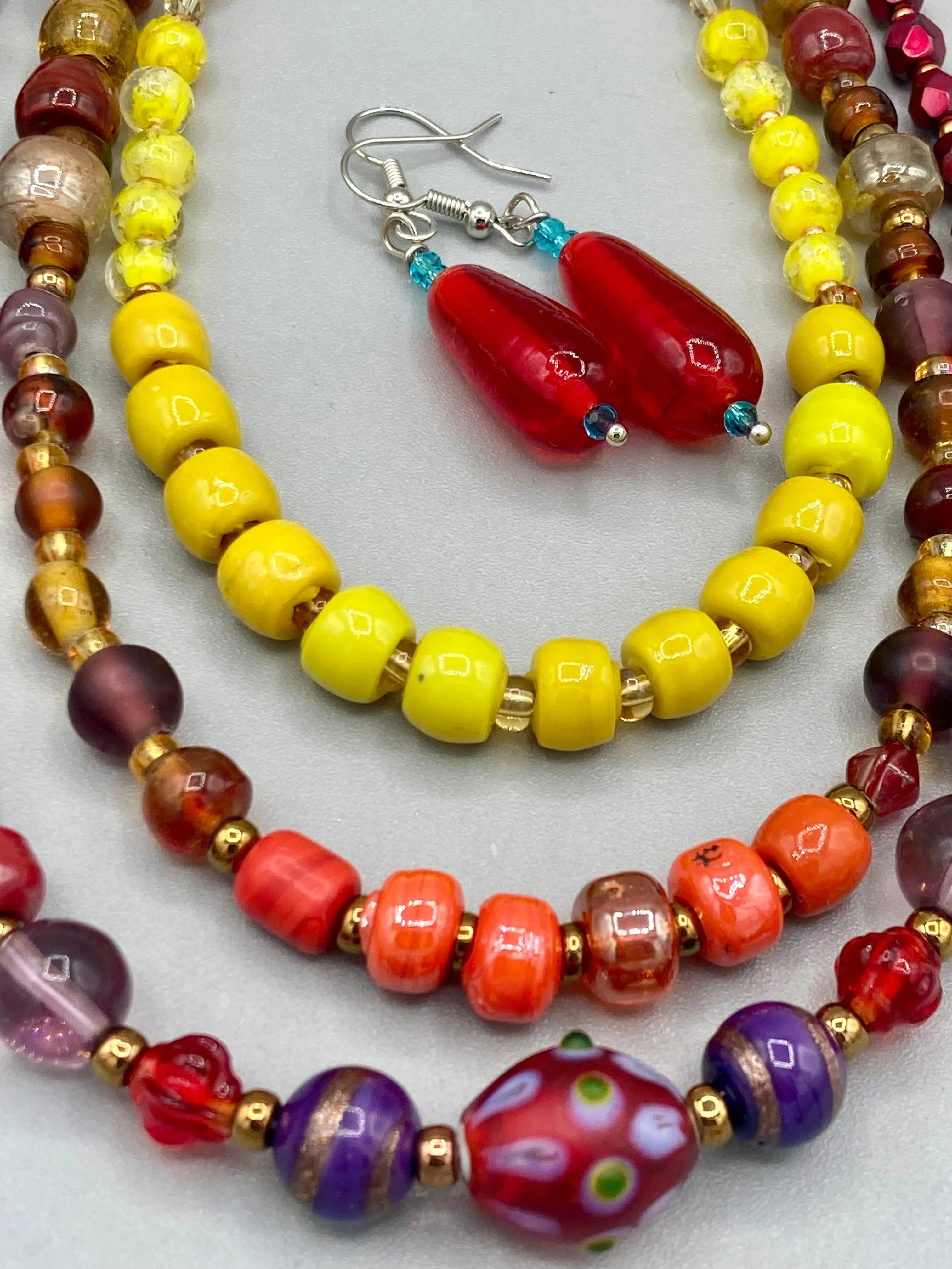 Large And Chunky Hand Beaded Necklace, Shabby Chic, Hippie, Bohemian, Fall Harvest Jewelry, Glow In The Dark Glass Beads