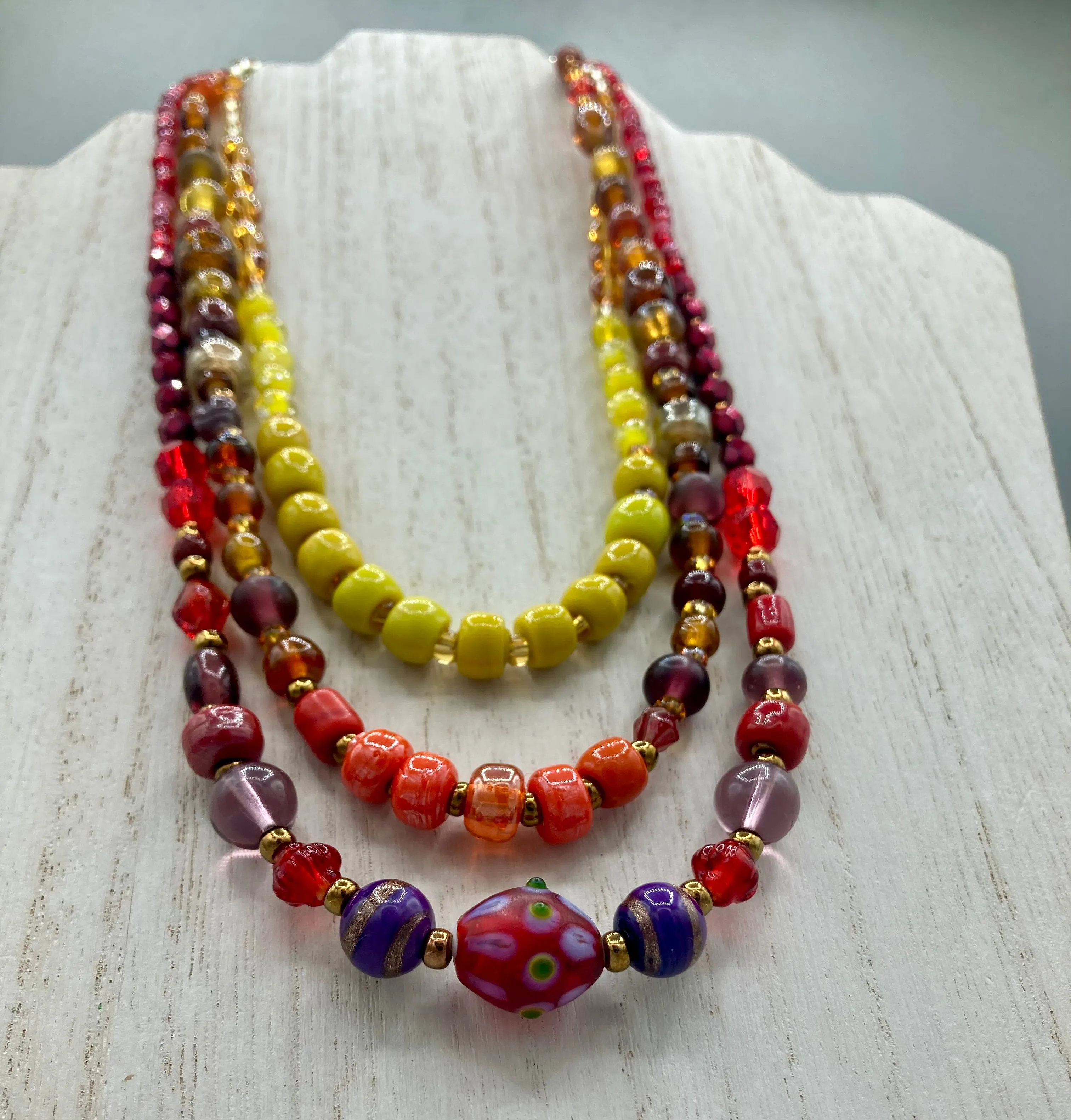 Large And Chunky Hand Beaded Necklace, Shabby Chic, Hippie, Bohemian, Fall Harvest Jewelry, Glow In The Dark Glass Beads