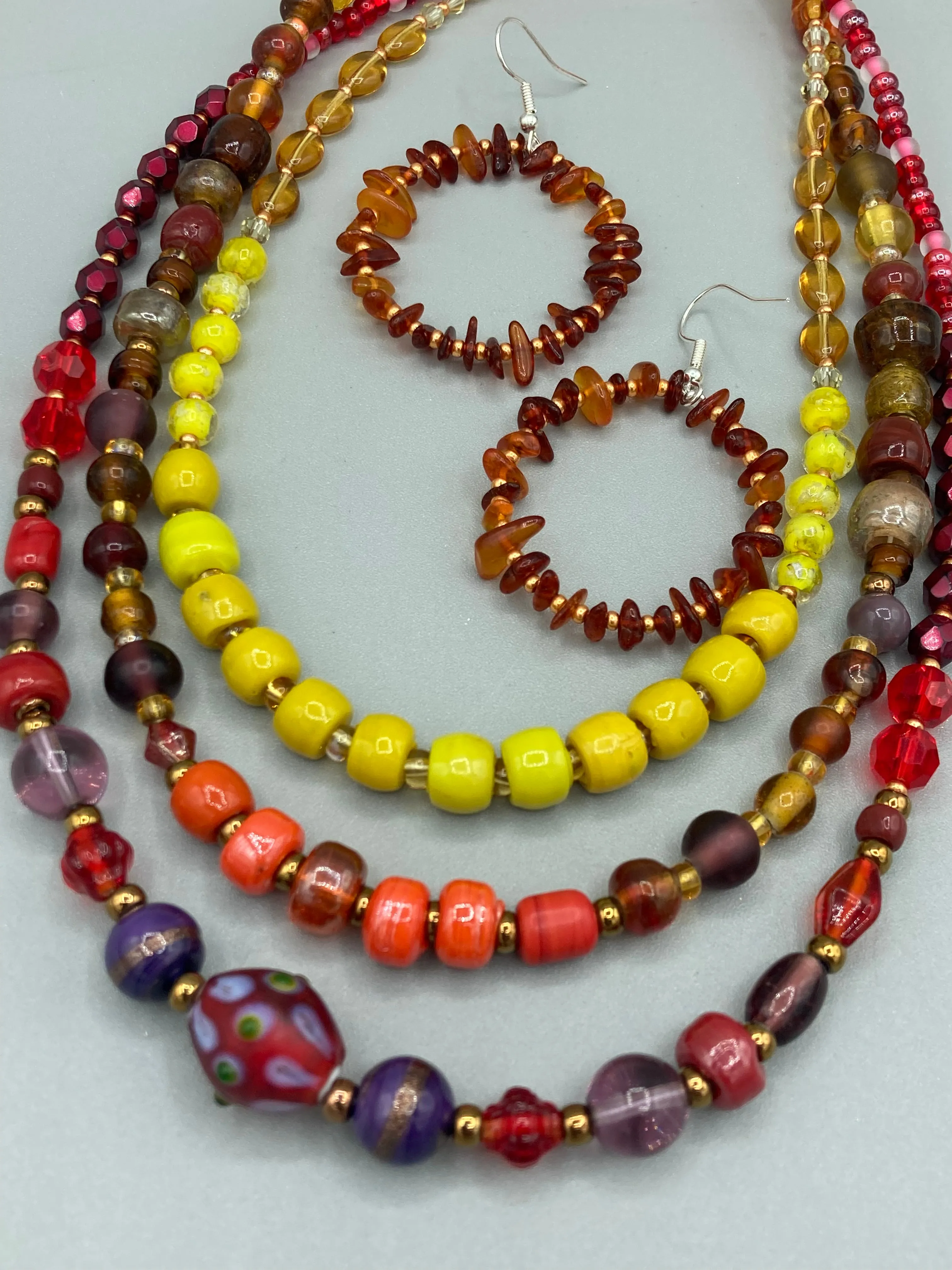 Large And Chunky Hand Beaded Necklace, Shabby Chic, Hippie, Bohemian, Fall Harvest Jewelry, Glow In The Dark Glass Beads