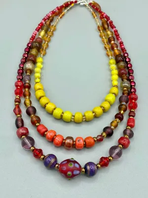 Large And Chunky Hand Beaded Necklace, Shabby Chic, Hippie, Bohemian, Fall Harvest Jewelry, Glow In The Dark Glass Beads