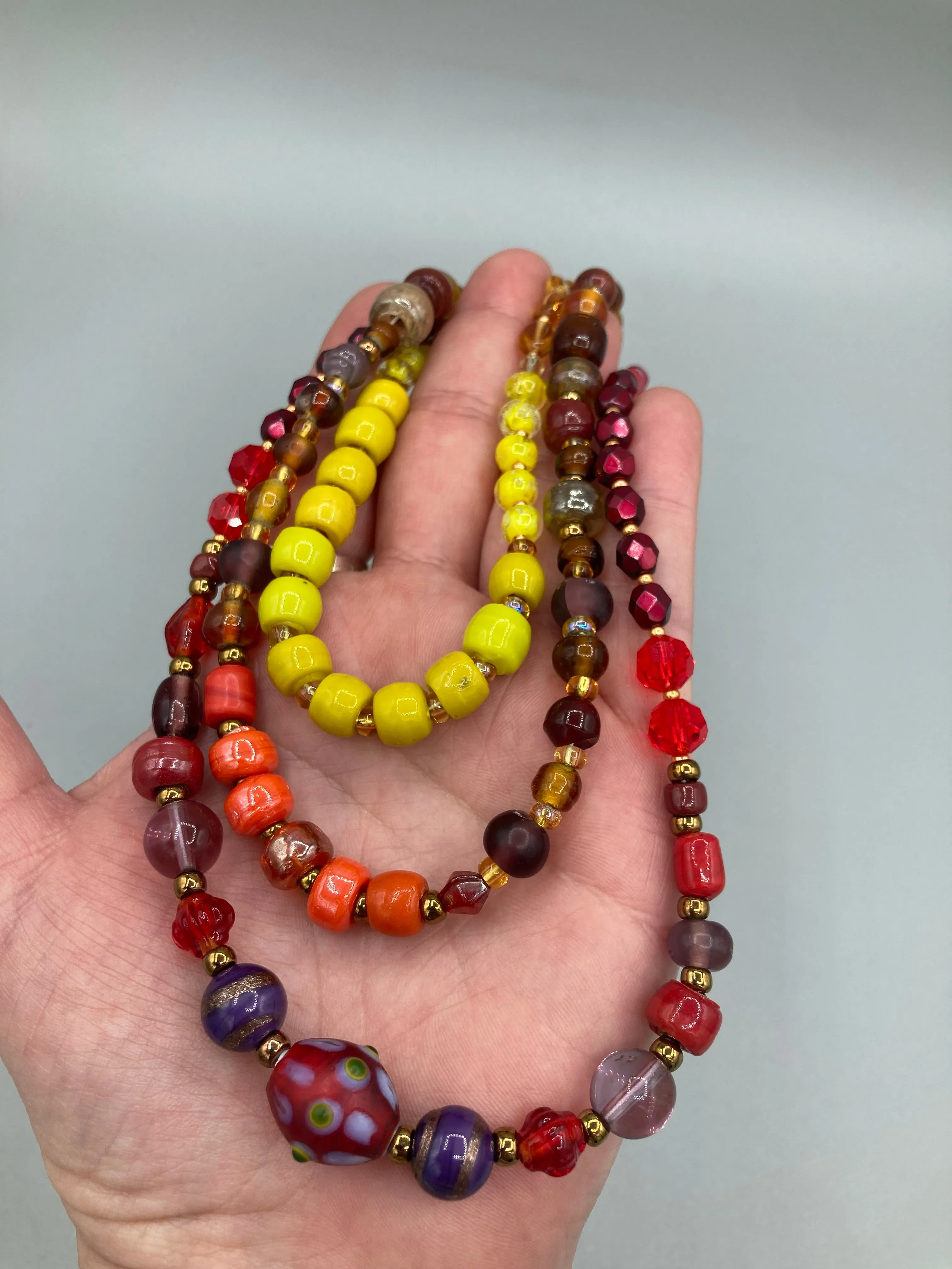 Large And Chunky Hand Beaded Necklace, Shabby Chic, Hippie, Bohemian, Fall Harvest Jewelry, Glow In The Dark Glass Beads