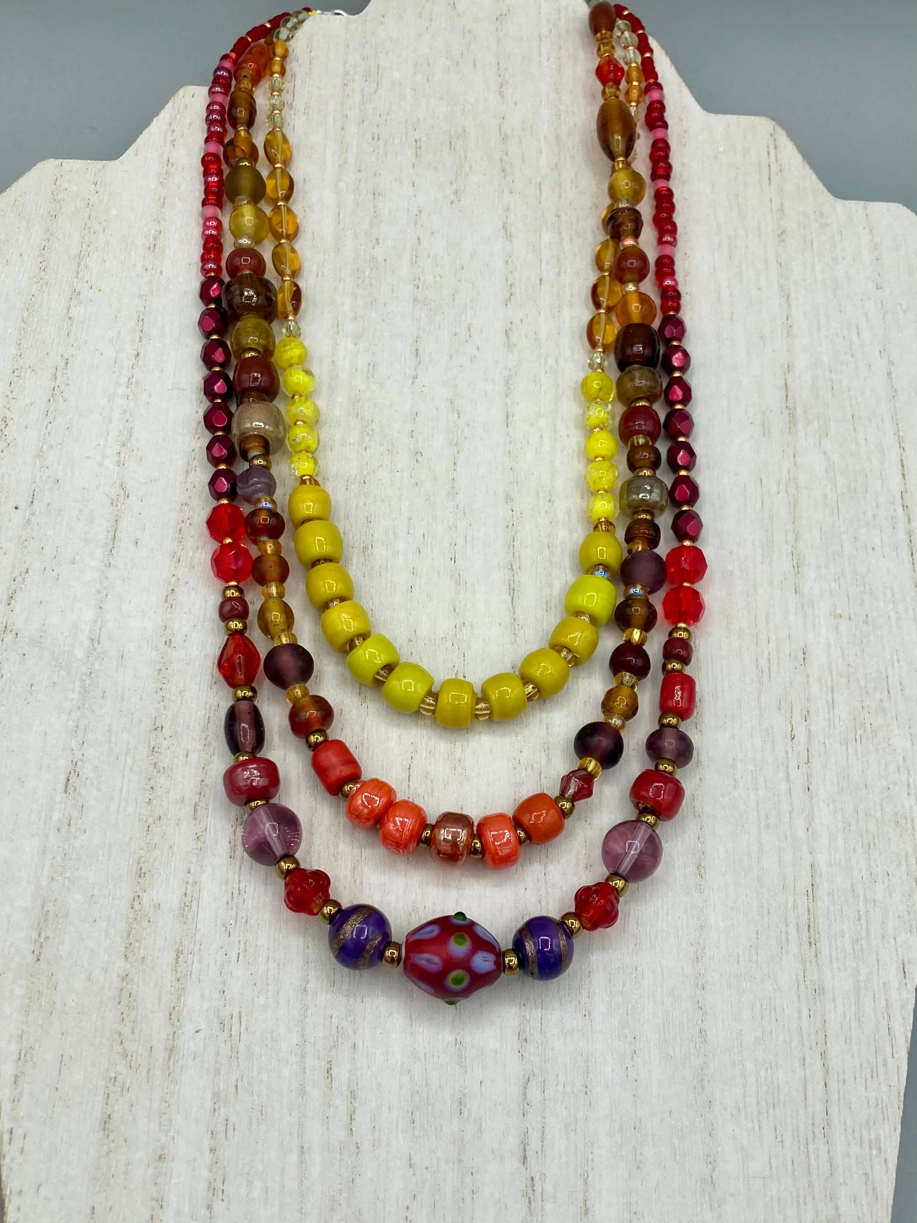 Large And Chunky Hand Beaded Necklace, Shabby Chic, Hippie, Bohemian, Fall Harvest Jewelry, Glow In The Dark Glass Beads