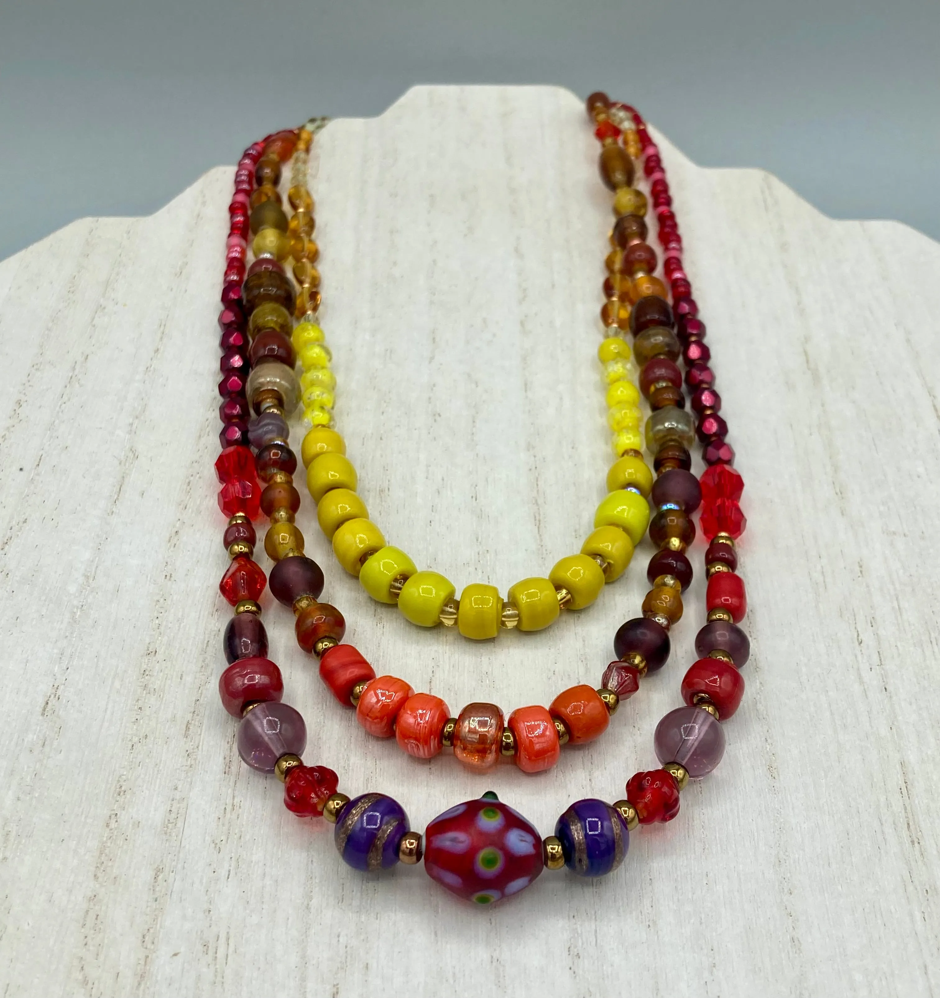 Large And Chunky Hand Beaded Necklace, Shabby Chic, Hippie, Bohemian, Fall Harvest Jewelry, Glow In The Dark Glass Beads