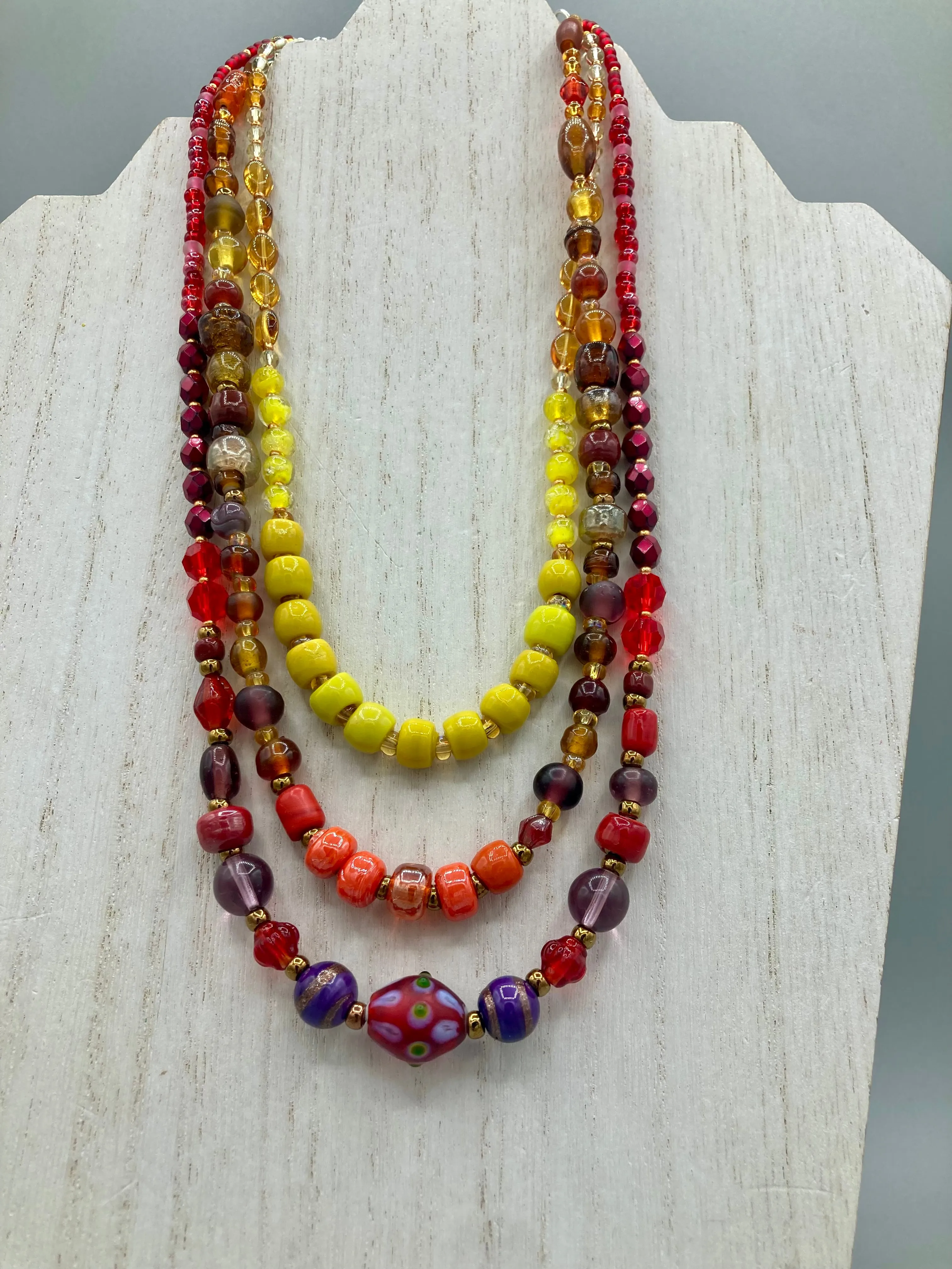 Large And Chunky Hand Beaded Necklace, Shabby Chic, Hippie, Bohemian, Fall Harvest Jewelry, Glow In The Dark Glass Beads