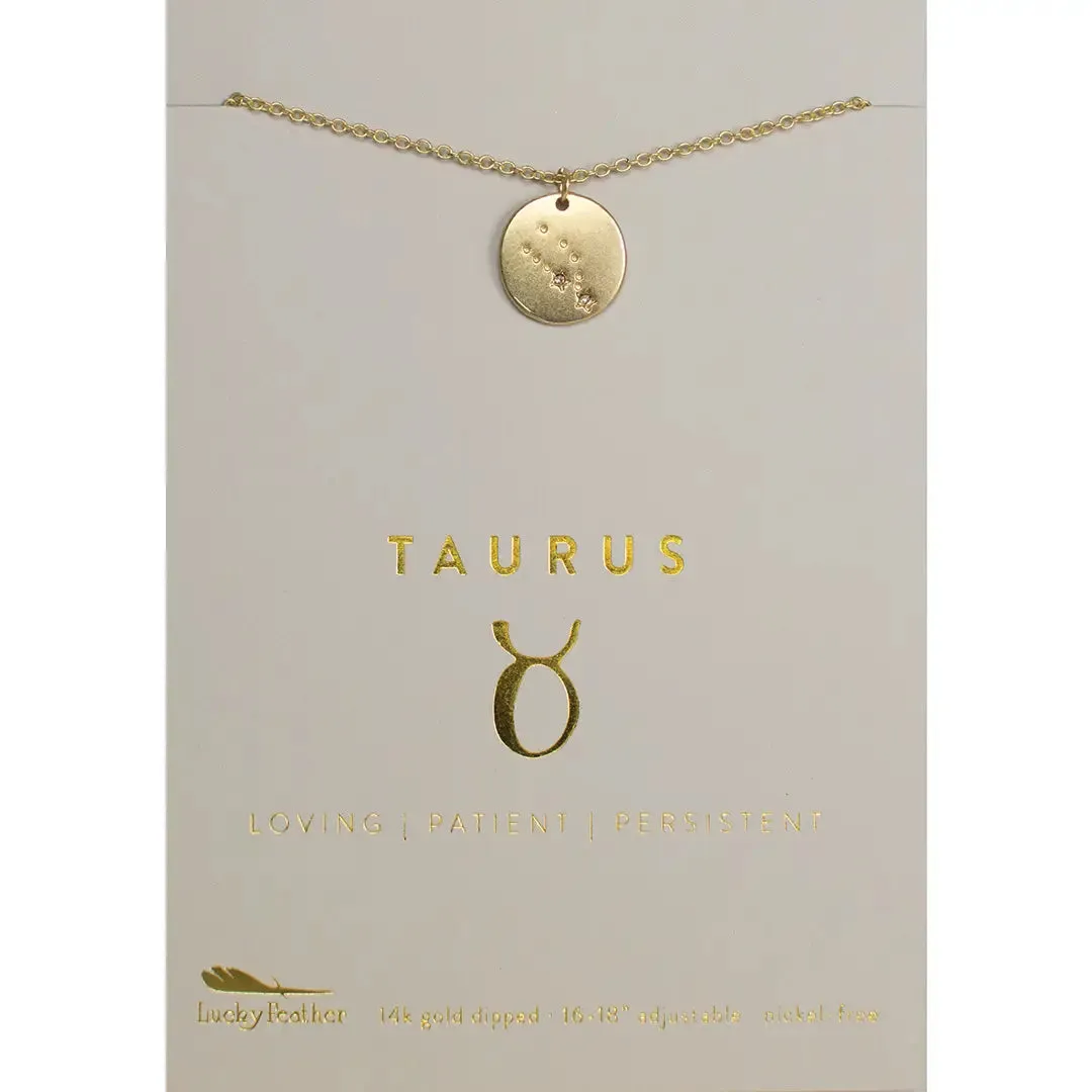 Lucky Feather Zodiac Necklace: Taurus