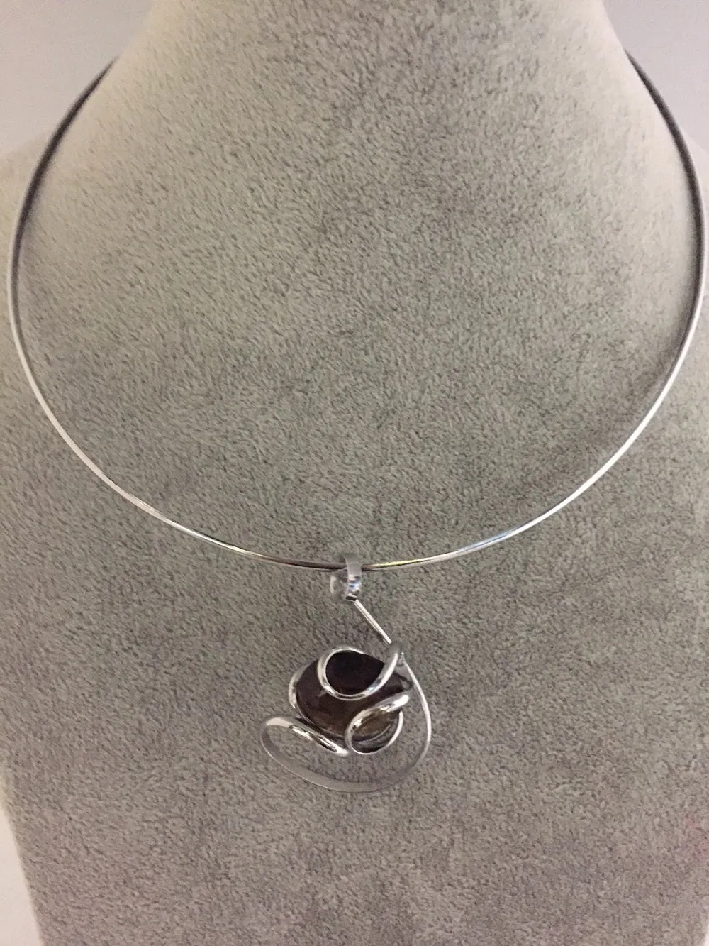 Medium Stone Necklace Handmade in Rhodium Plated Metal