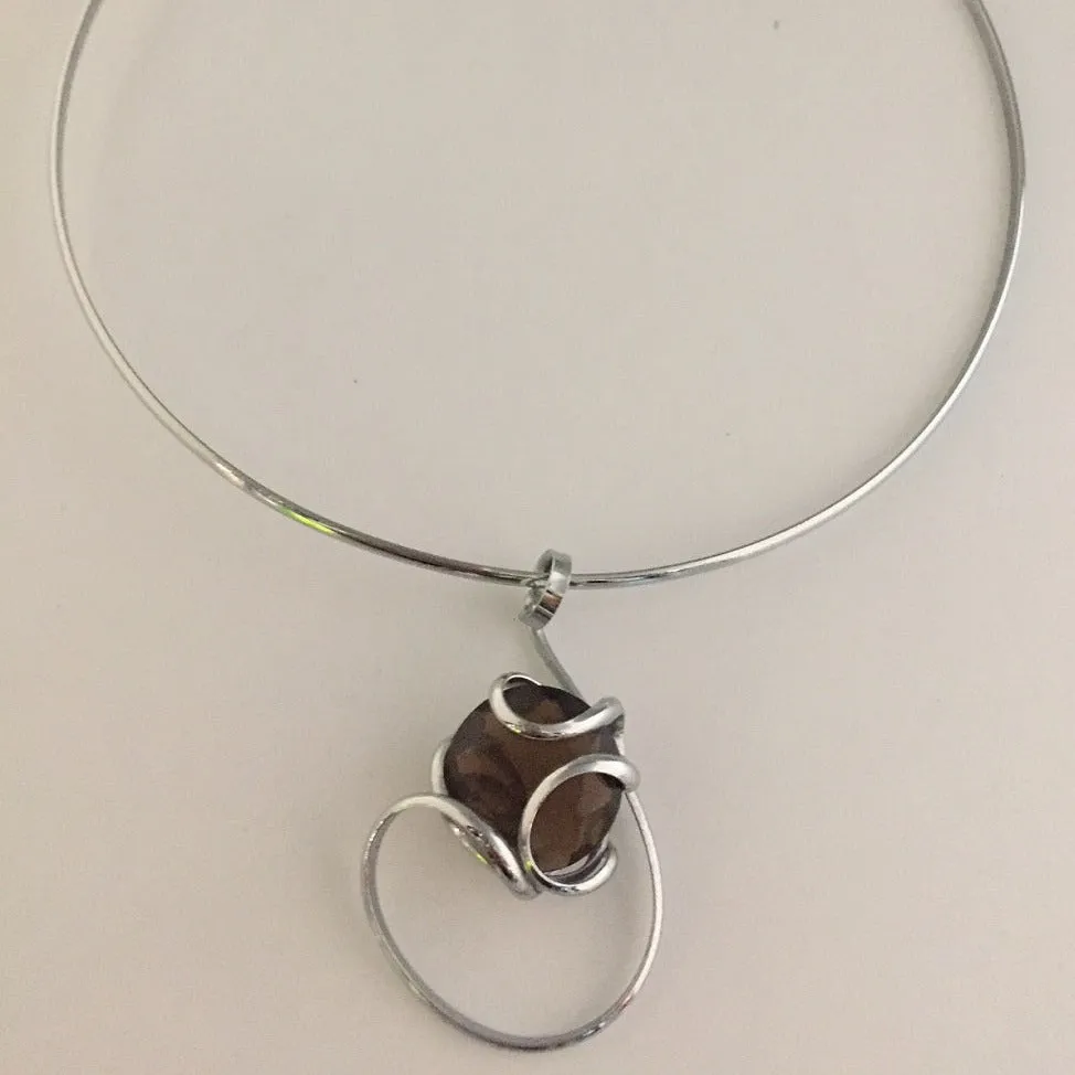 Medium Stone Necklace Handmade in Rhodium Plated Metal