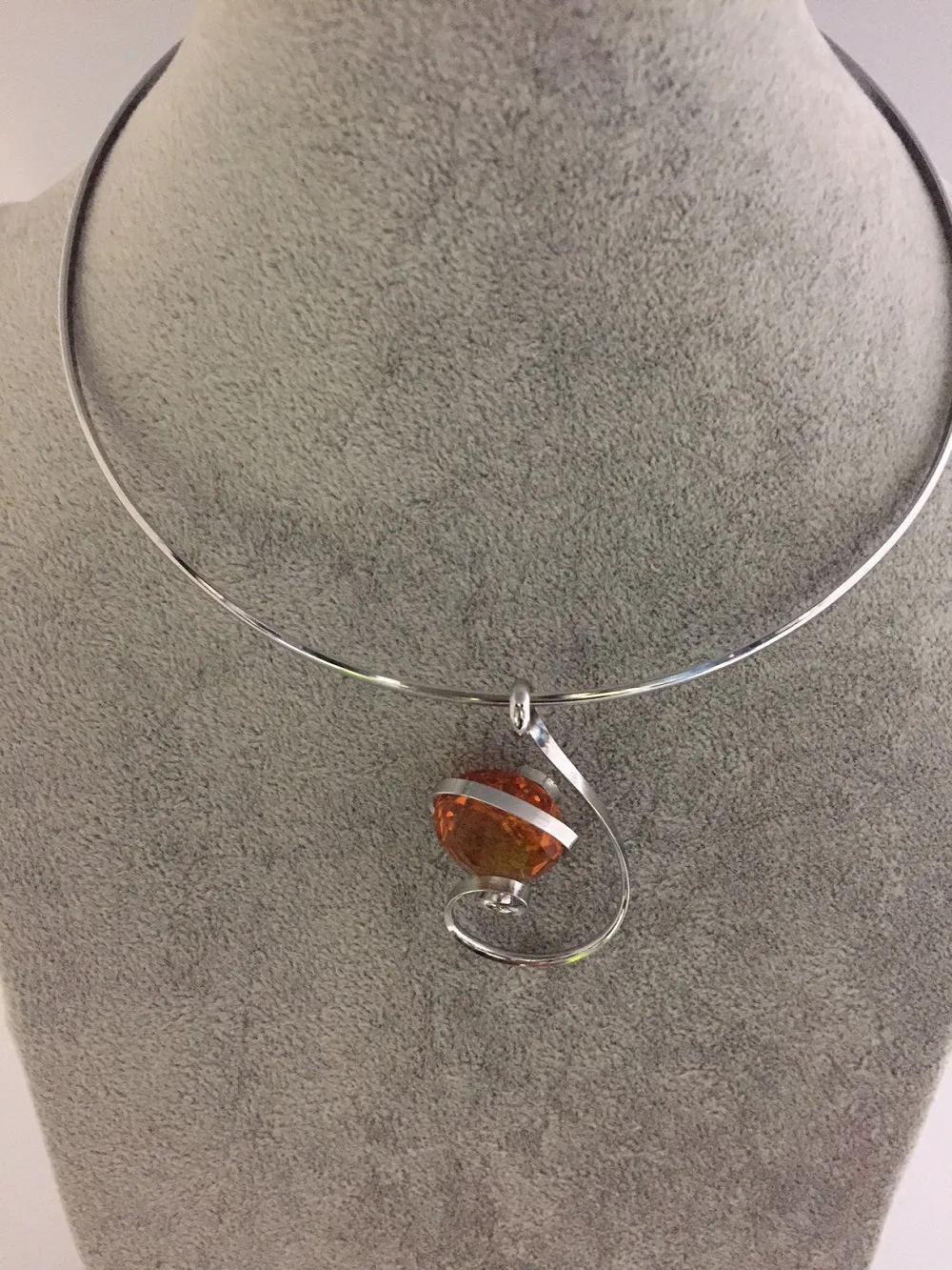 Medium Stone Necklace Handmade in Rhodium Plated Metal
