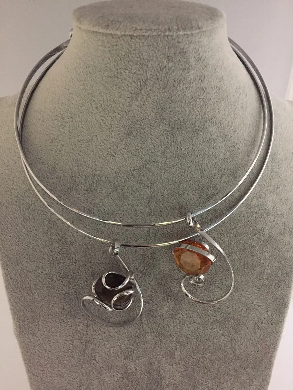 Medium Stone Necklace Handmade in Rhodium Plated Metal