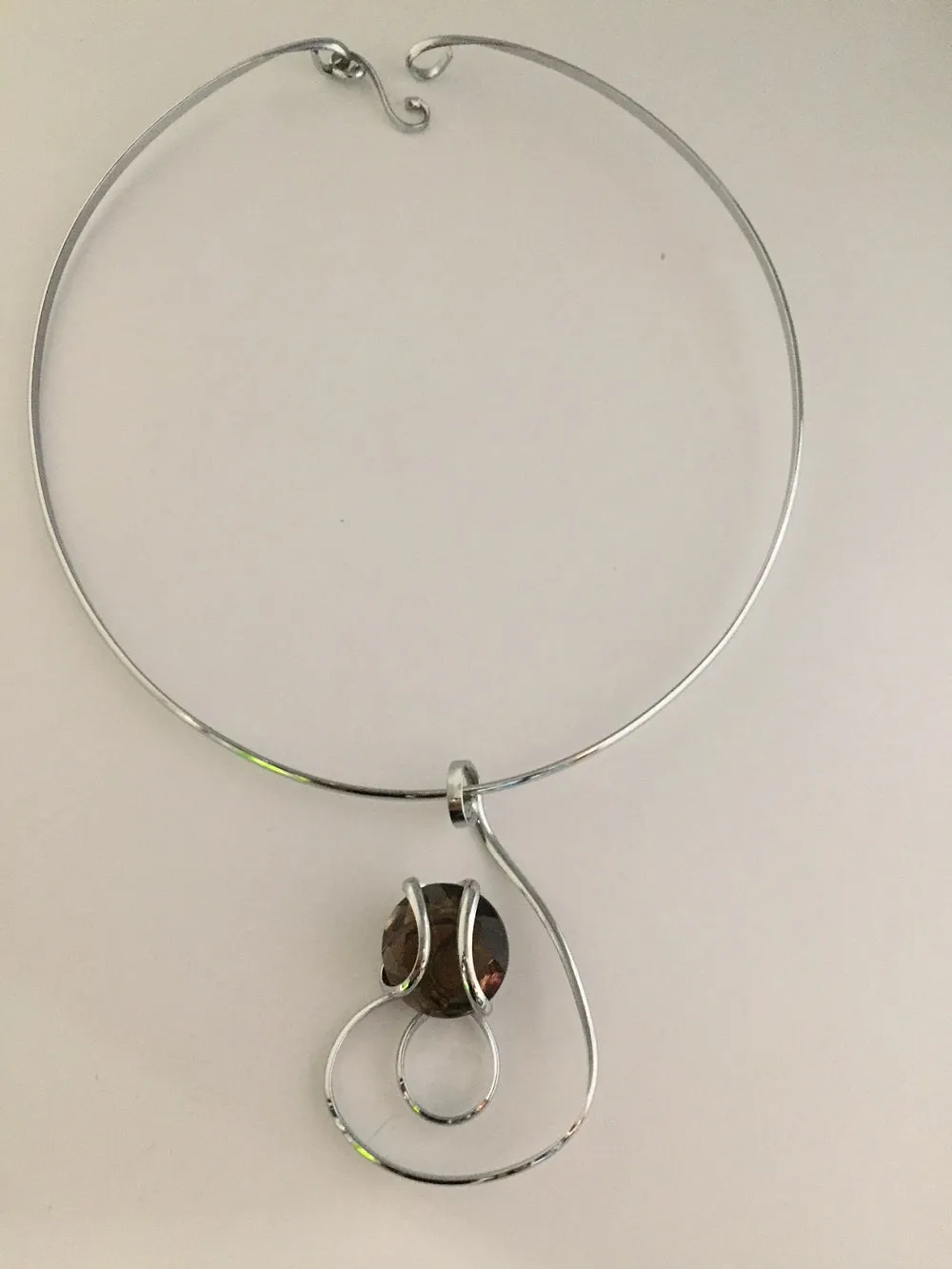 Medium Stone Necklace Handmade in Rhodium Plated Metal