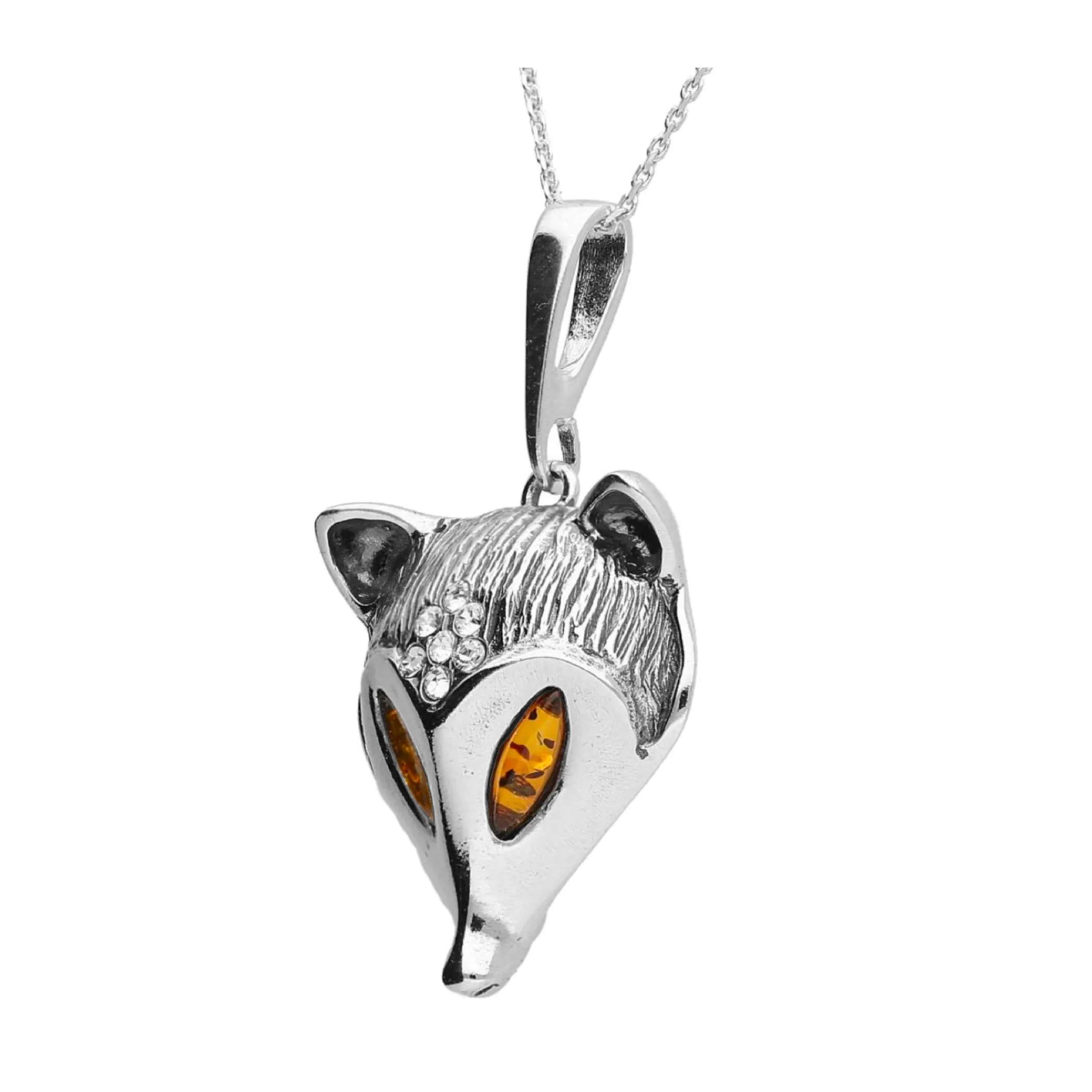 MILENA Pendant Necklace Silver and Baltic Amber Fox