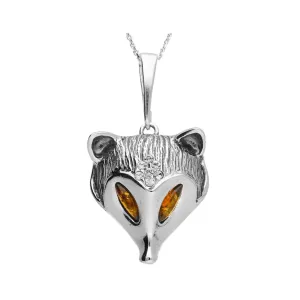 MILENA Pendant Necklace Silver and Baltic Amber Fox