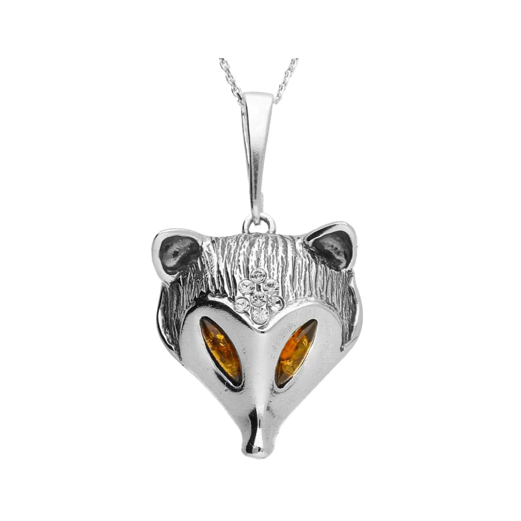 MILENA Pendant Necklace Silver and Baltic Amber Fox