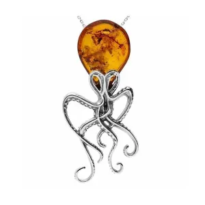 MILENA Pendant Necklace Silver and Baltic Amber Giant Octopus