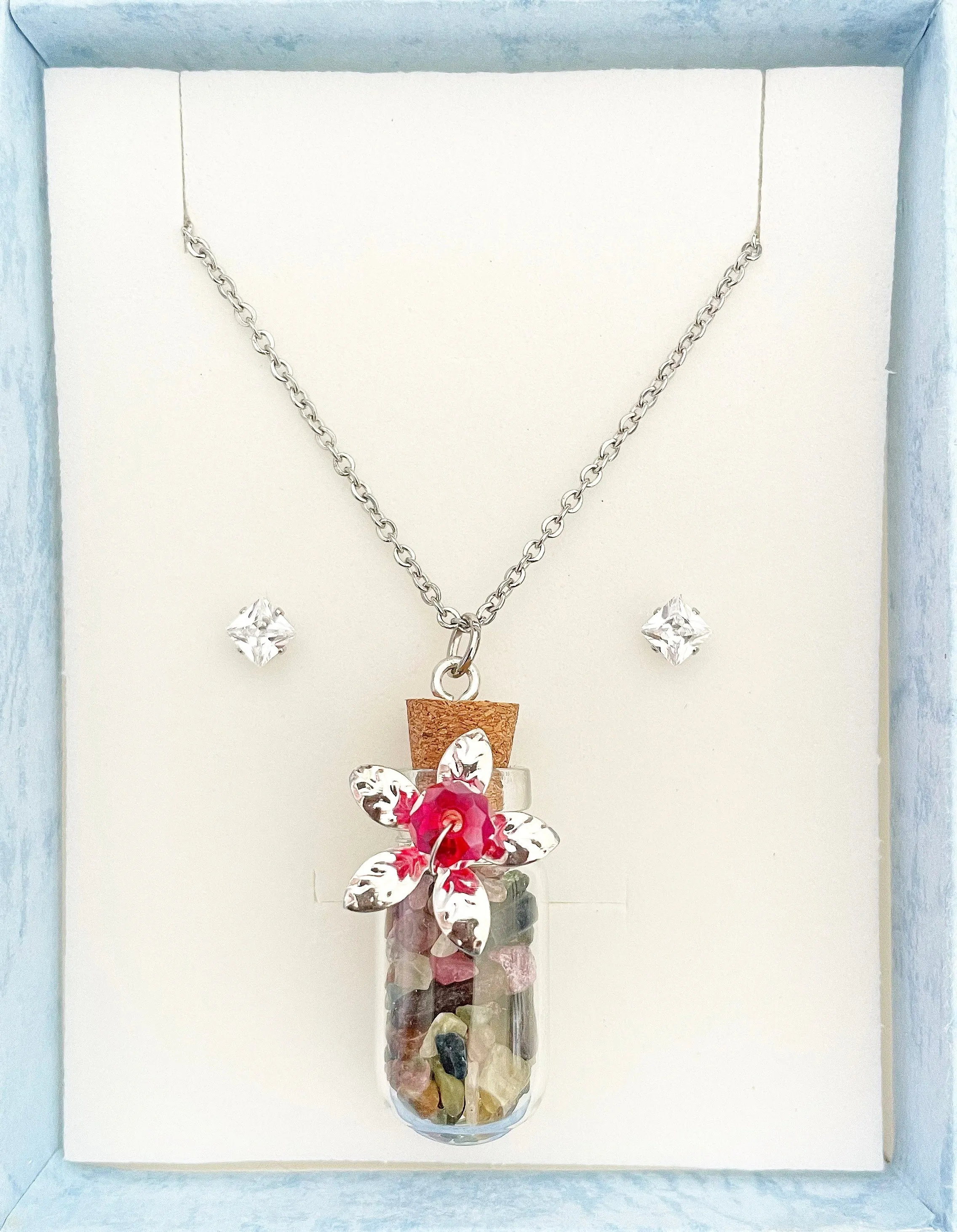 MIXED TOURMALINE BOTTLE PENDANT ONLY - FREE CHAIN & EARRINGS
