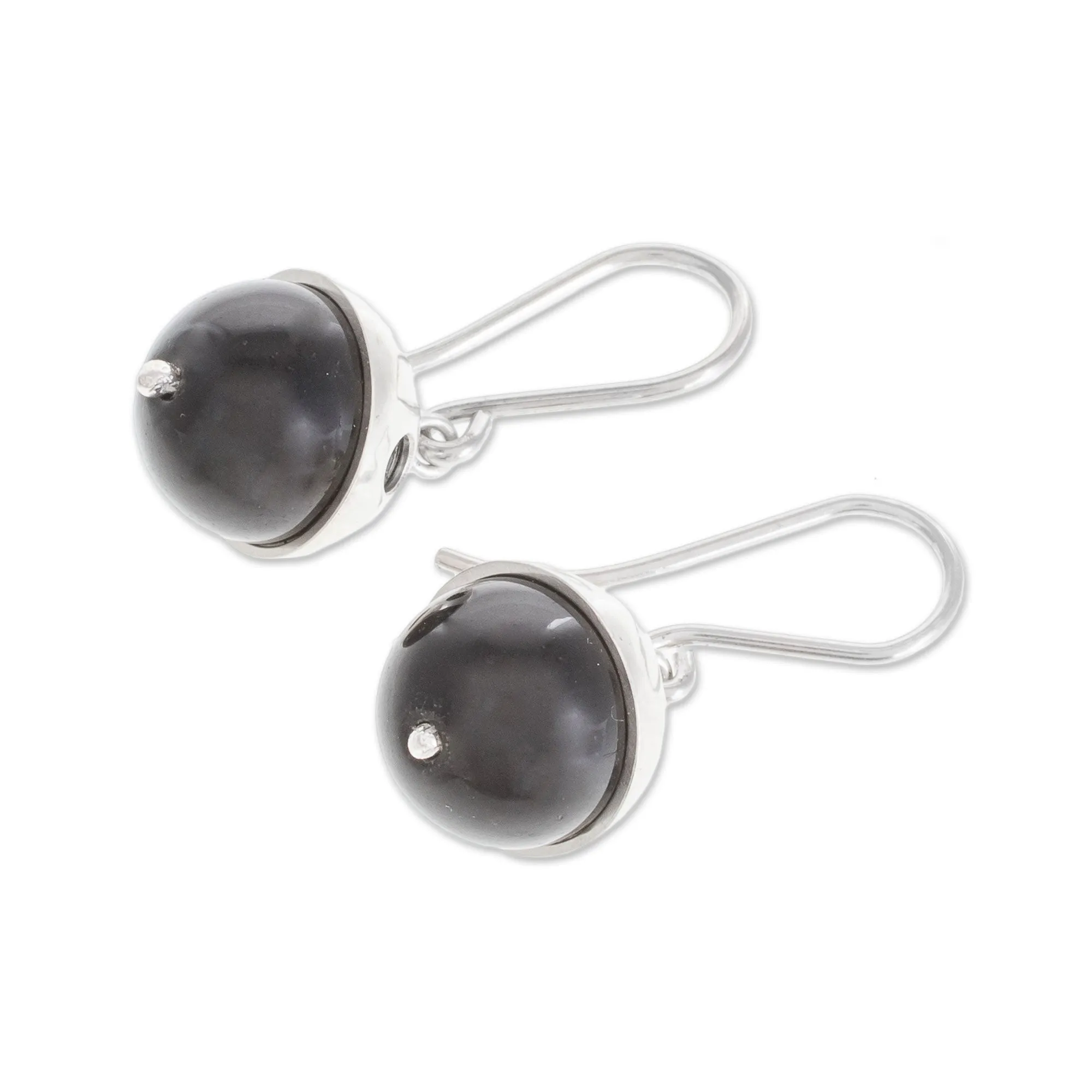 Modern Circular Onyx Dangle Earrings from Nicaragua - Modern Holes | NOVICA