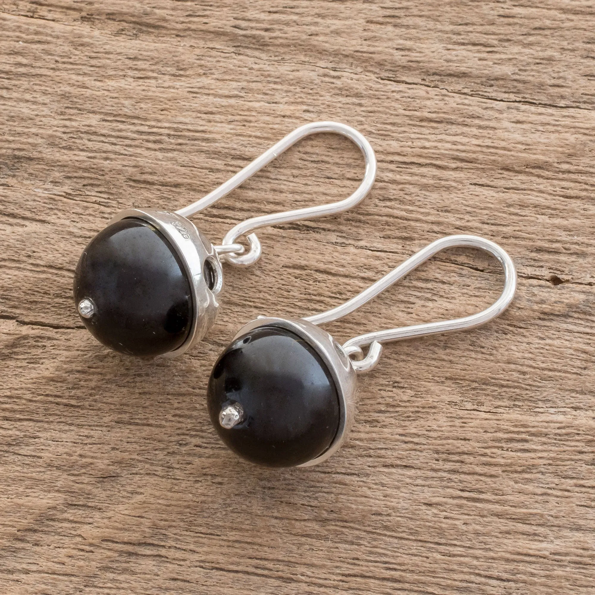 Modern Circular Onyx Dangle Earrings from Nicaragua - Modern Holes | NOVICA