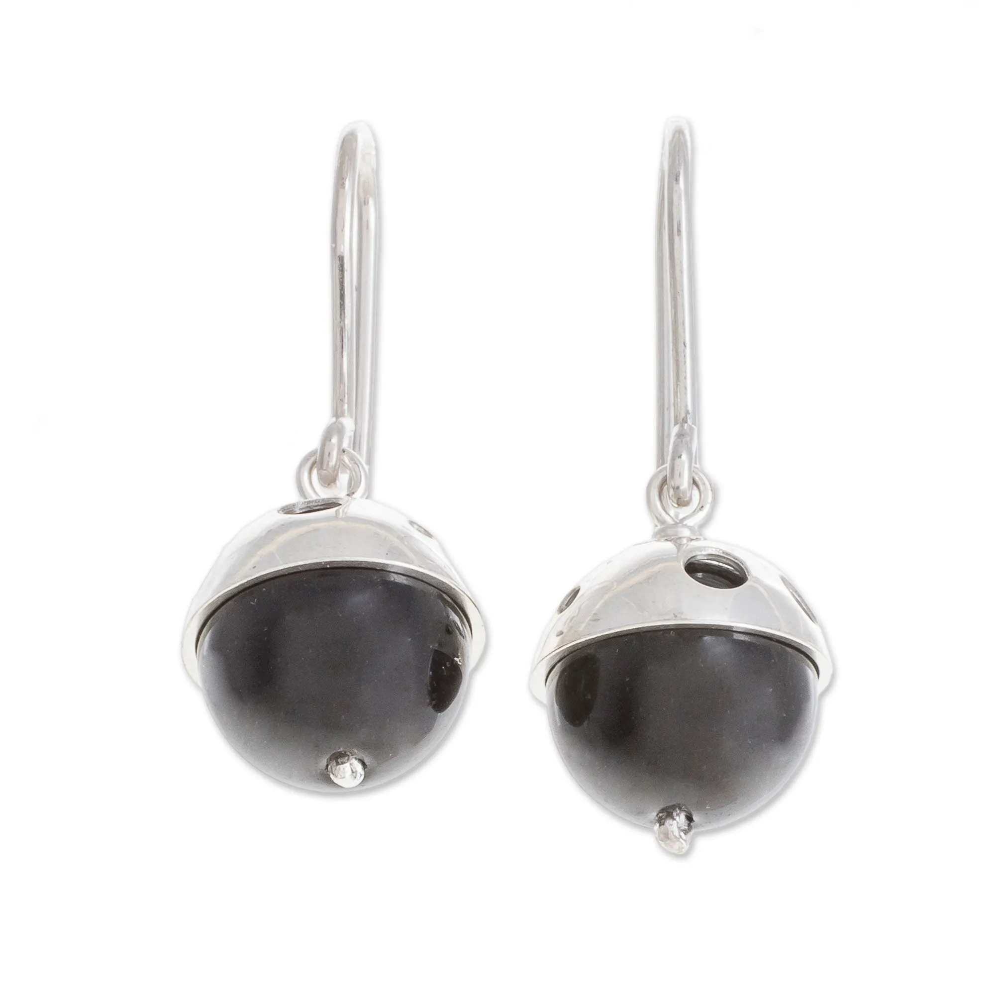 Modern Circular Onyx Dangle Earrings from Nicaragua - Modern Holes | NOVICA