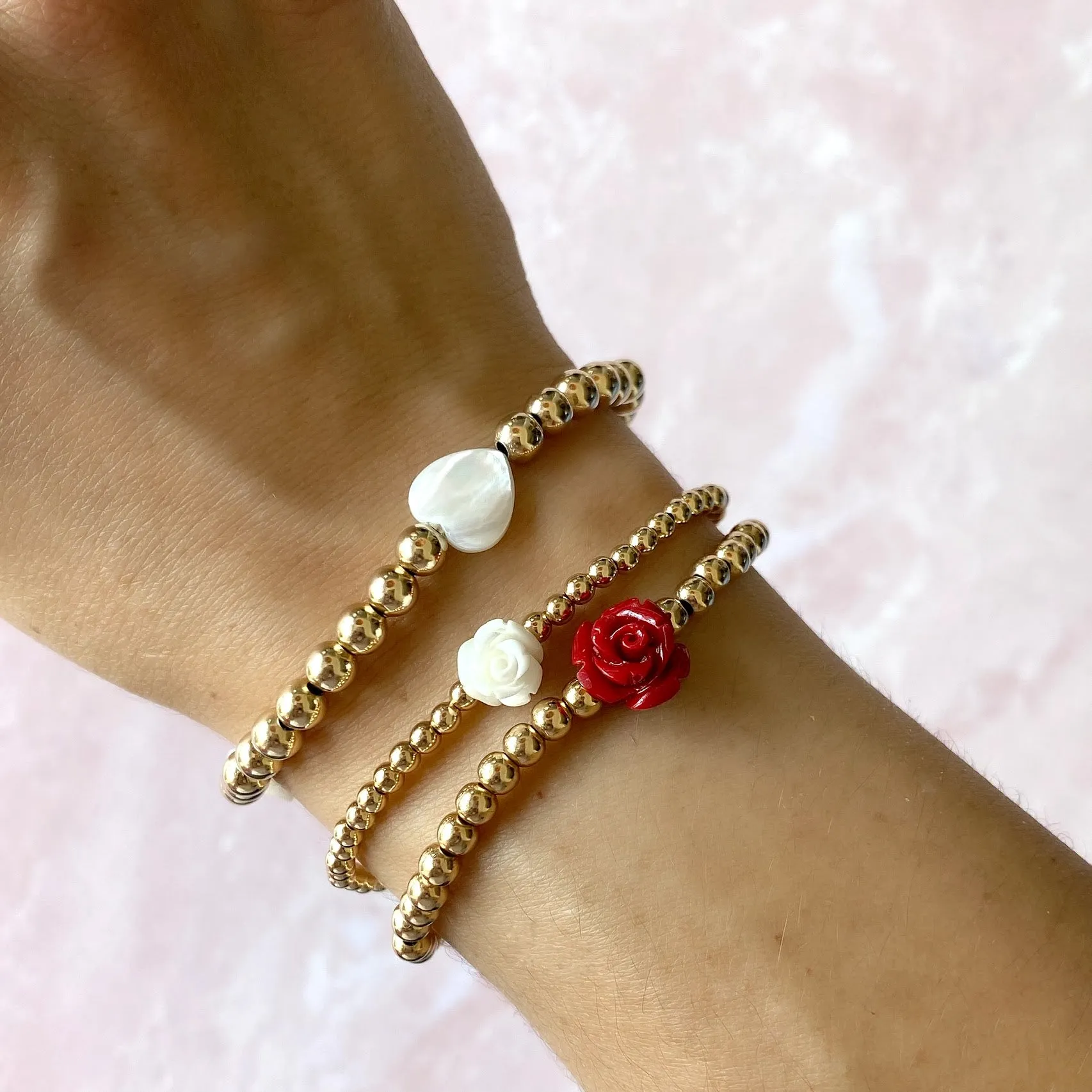 Mother of Pearl Heart, Star and Hand Beaded Bracelet