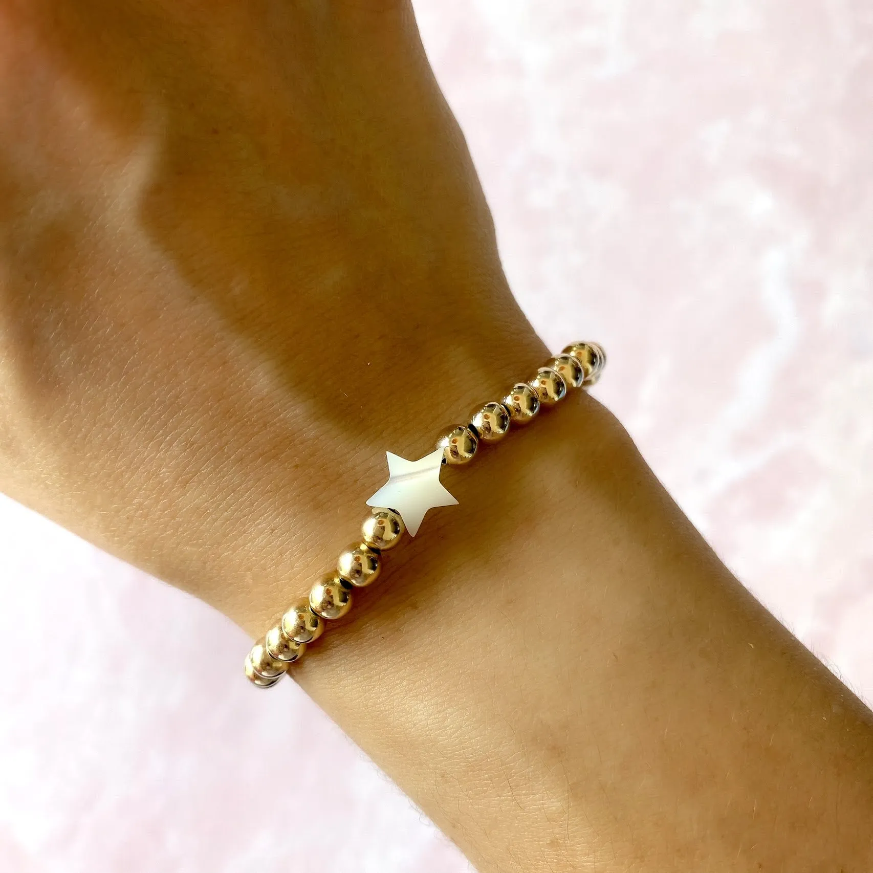 Mother of Pearl Heart, Star and Hand Beaded Bracelet
