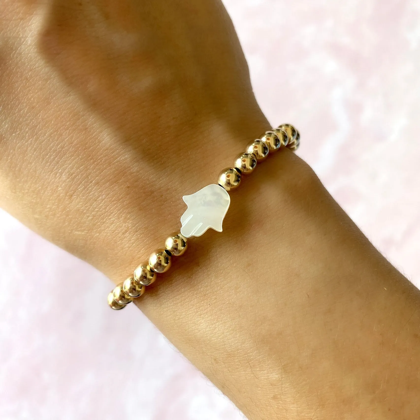 Mother of Pearl Heart, Star and Hand Beaded Bracelet