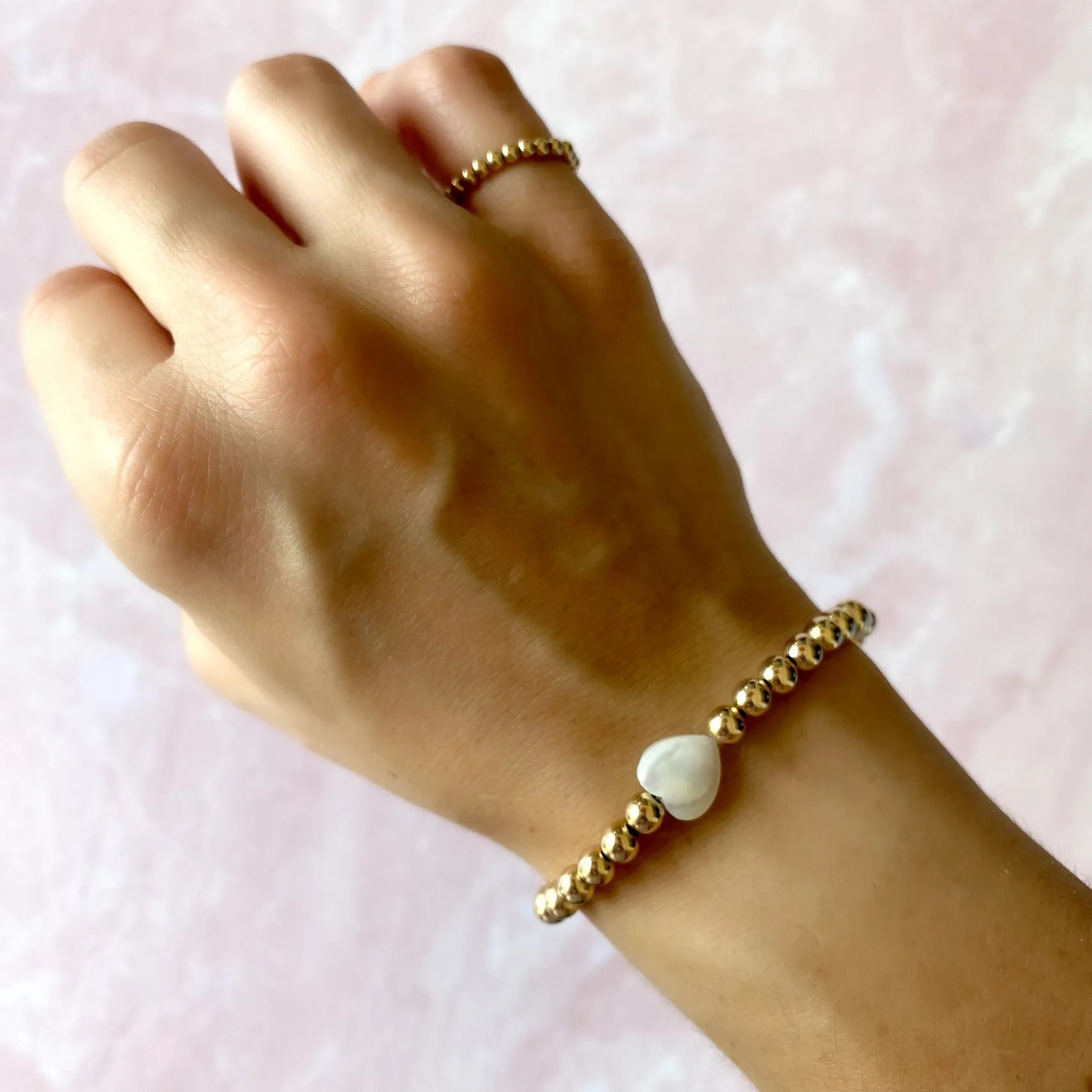 Mother of Pearl Heart, Star and Hand Beaded Bracelet