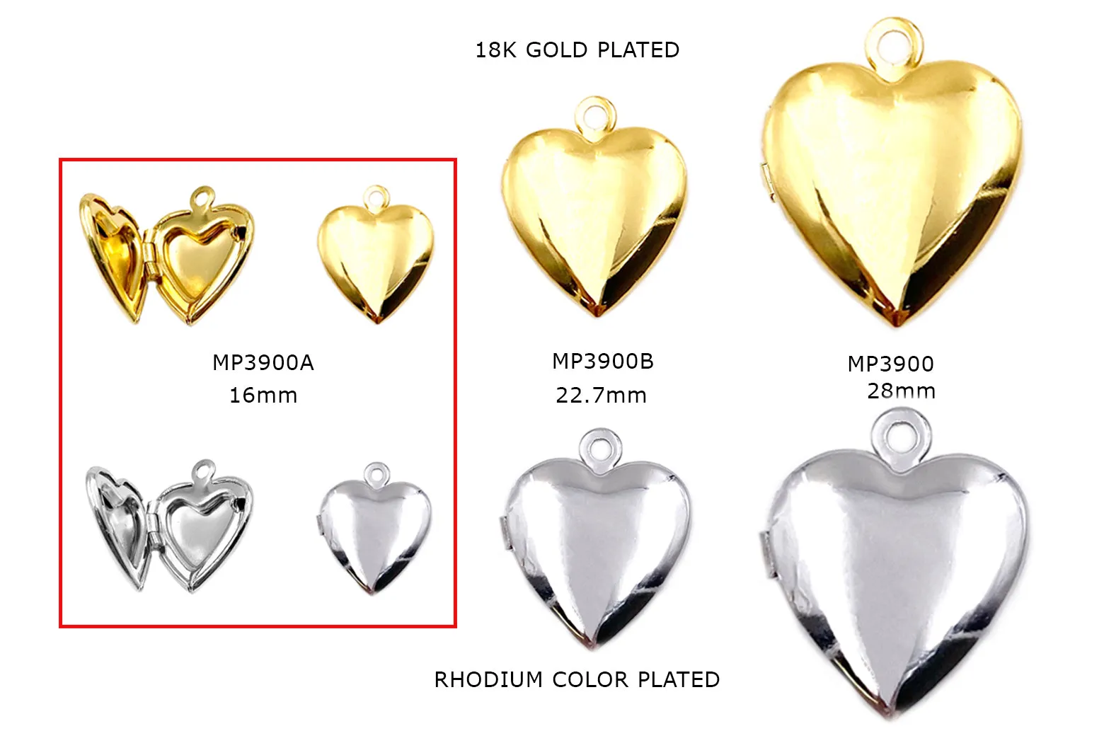 MP3900A Heart Locket 13mmx16mm CHOOSE COLOR BELOW