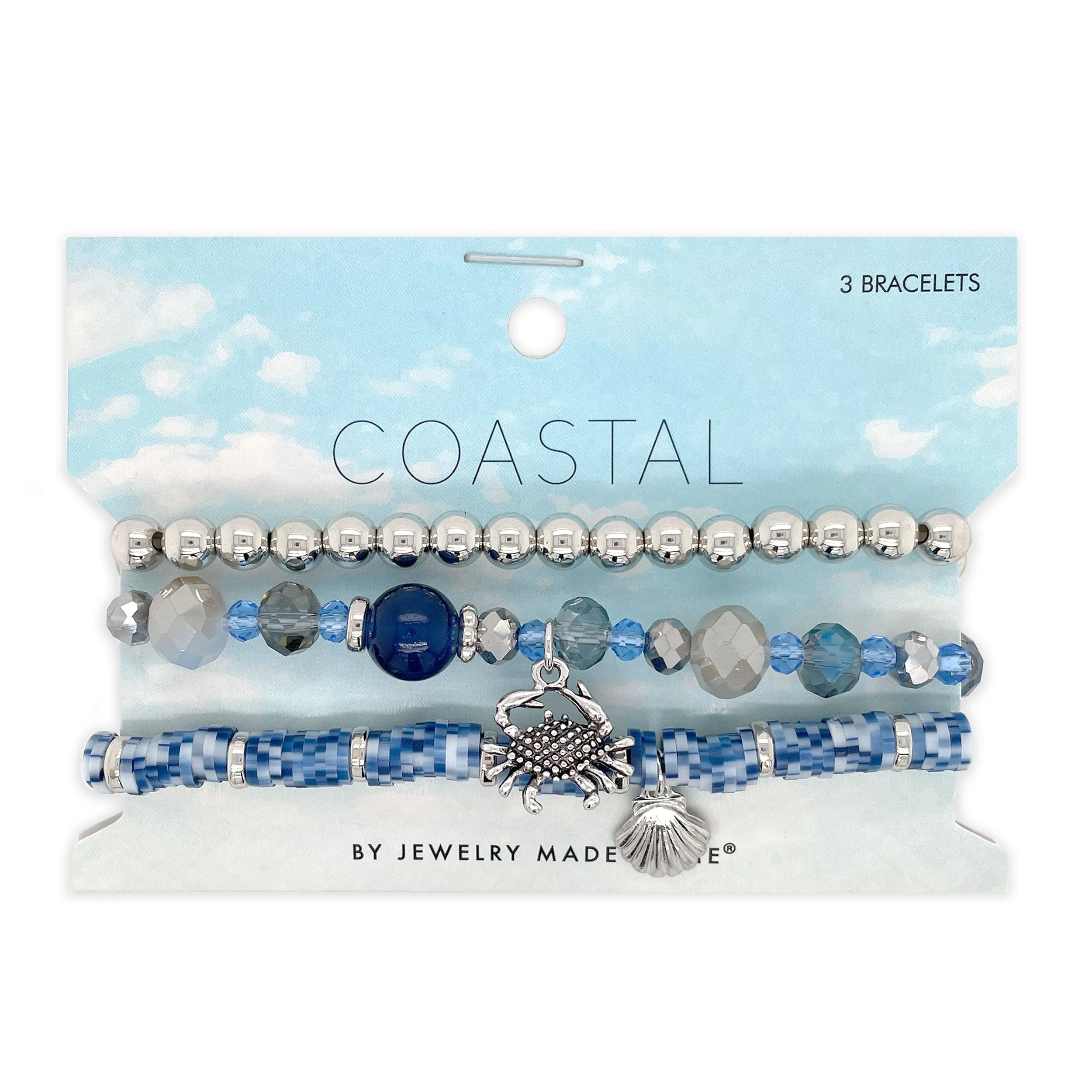 Multi Blue and Silver Stretch Bracelets 3pc Set