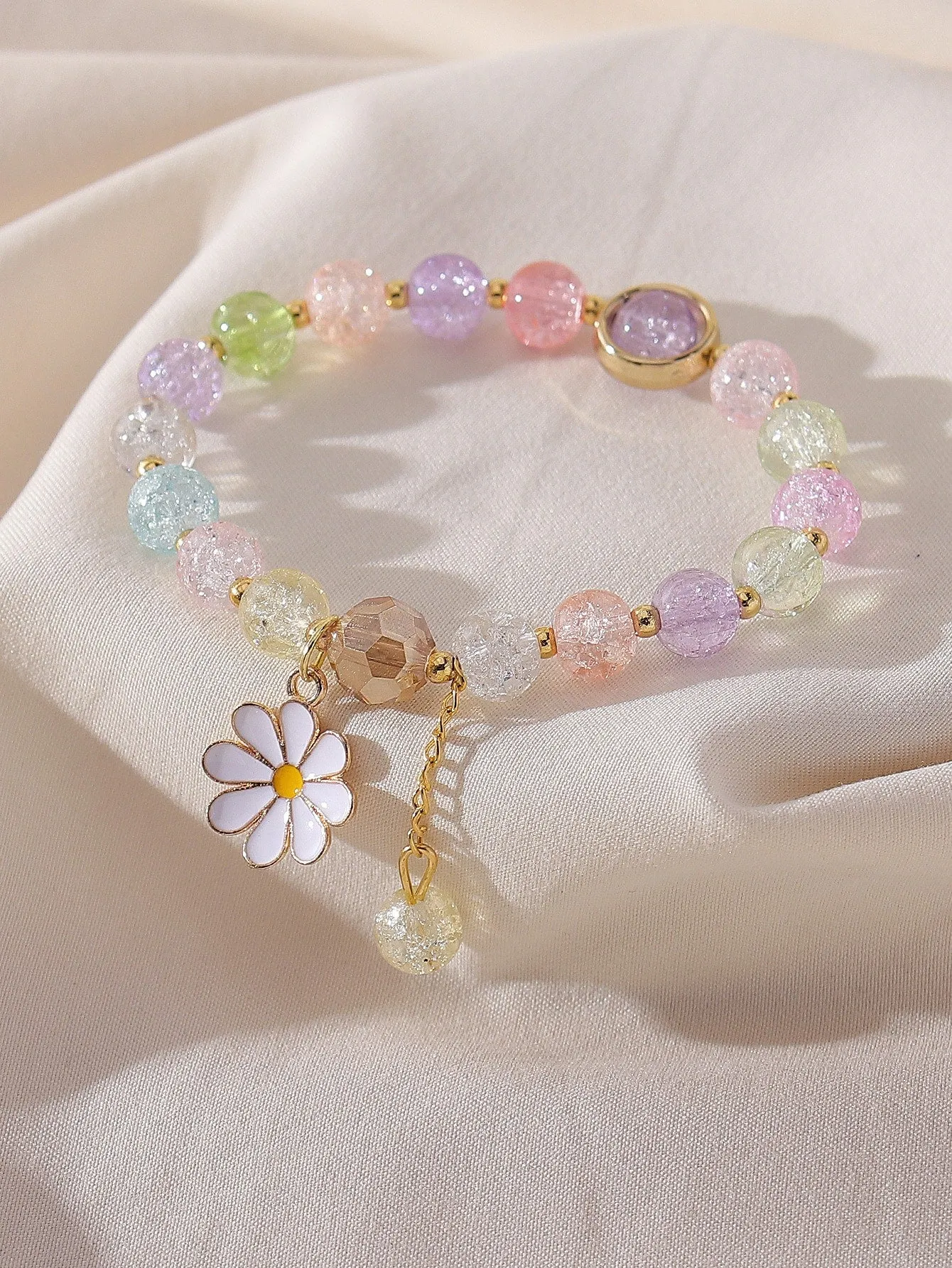 Multicolor Flower Charm Beaded Bracelet Women Bracelet Stackable Bracelet