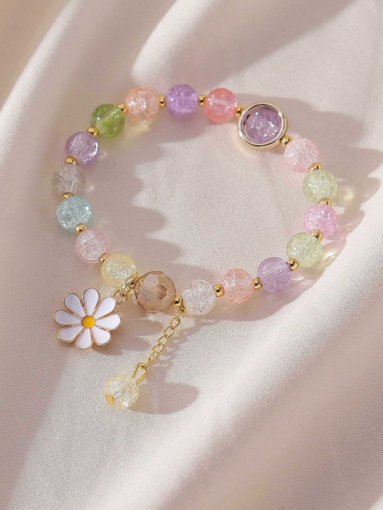 Multicolor Flower Charm Beaded Bracelet Women Bracelet Stackable Bracelet