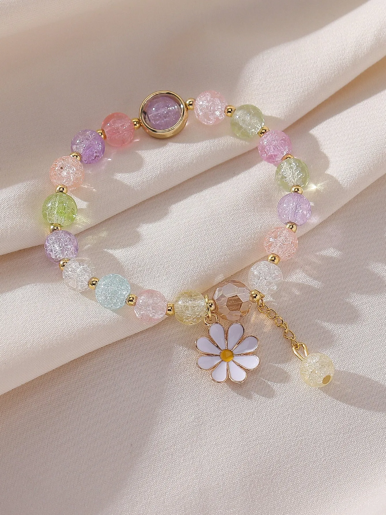 Multicolor Flower Charm Beaded Bracelet Women Bracelet Stackable Bracelet