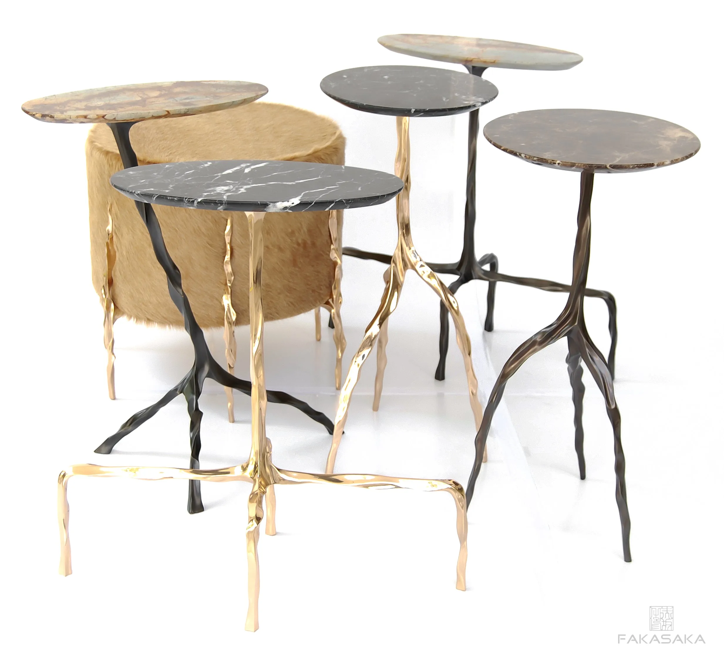 NINA DRINK TABLE<br><br>MARRON IMPERIAL MARBLE<br>POLISHED BRONZE