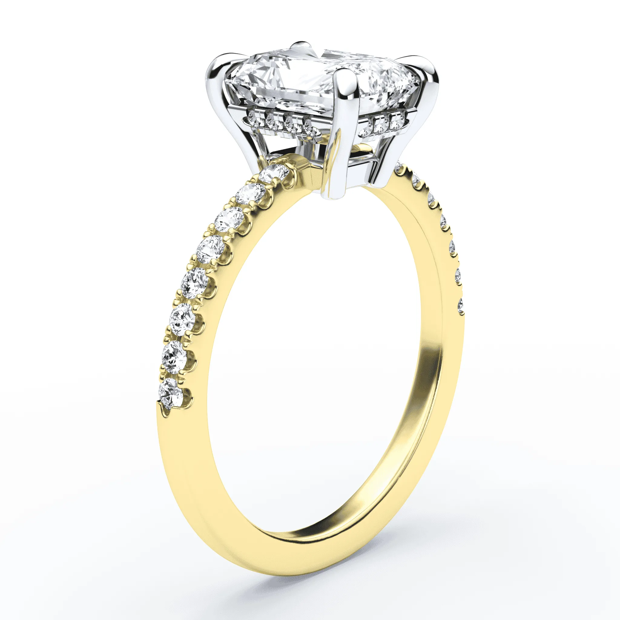 Radiant Cut Low Hidden Halo Pave Ring