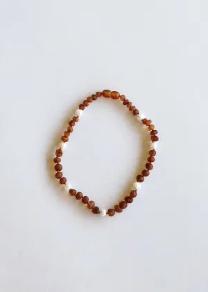 Raw Cognac Amber   Pearl Halo Necklace