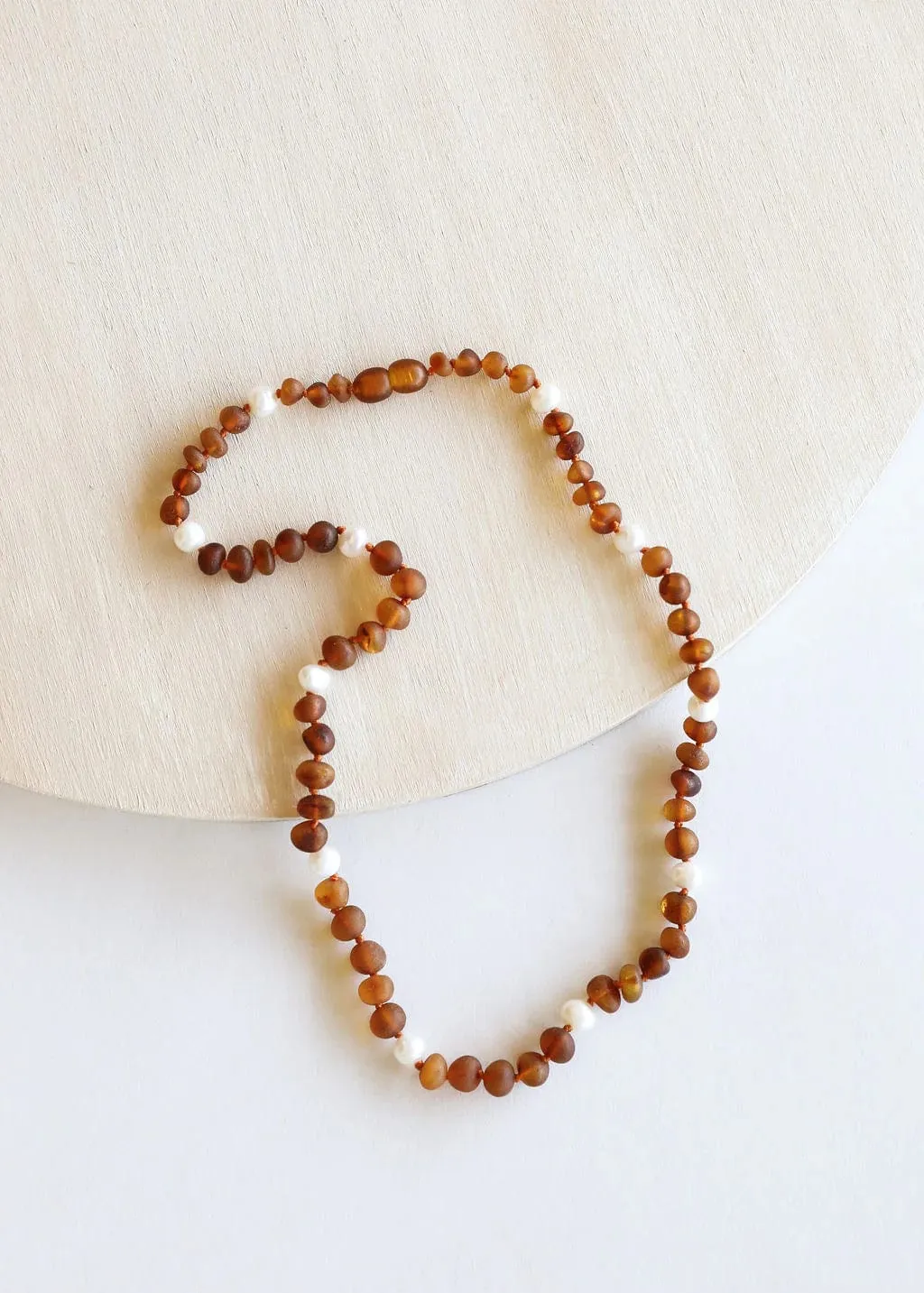 Raw Cognac Amber   Pearl Halo Necklace