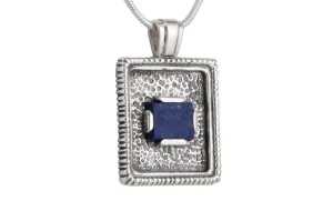 Rectangle pendant necklace: oxidized sterling silver with blue lapis lazuli