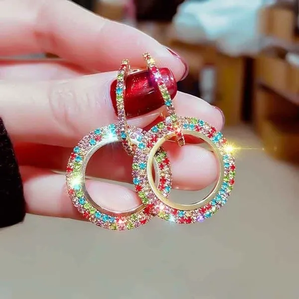 Rhinestone Double Hoop Earrings