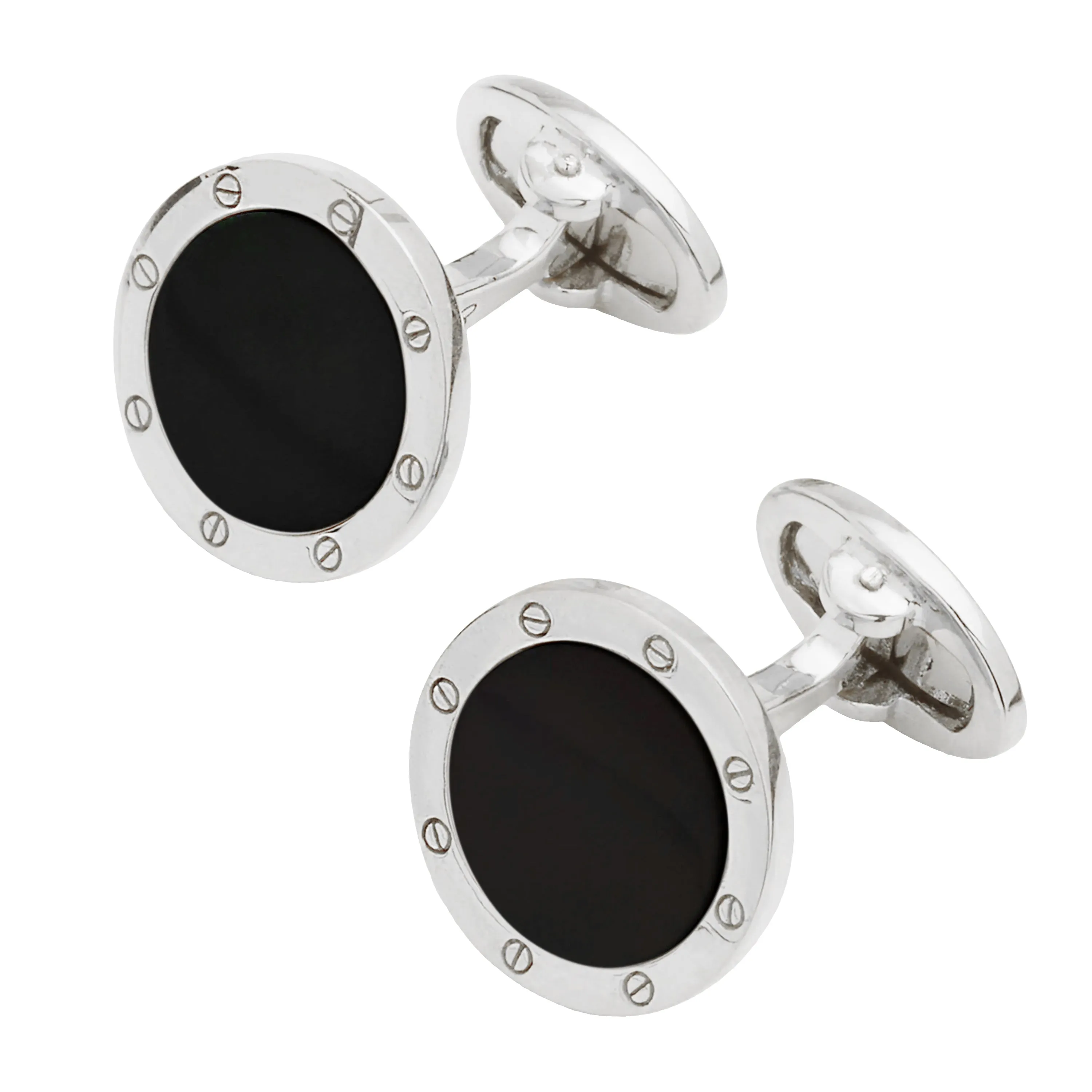 Rivet Etch Black Onyx Sterling Cufflinks
